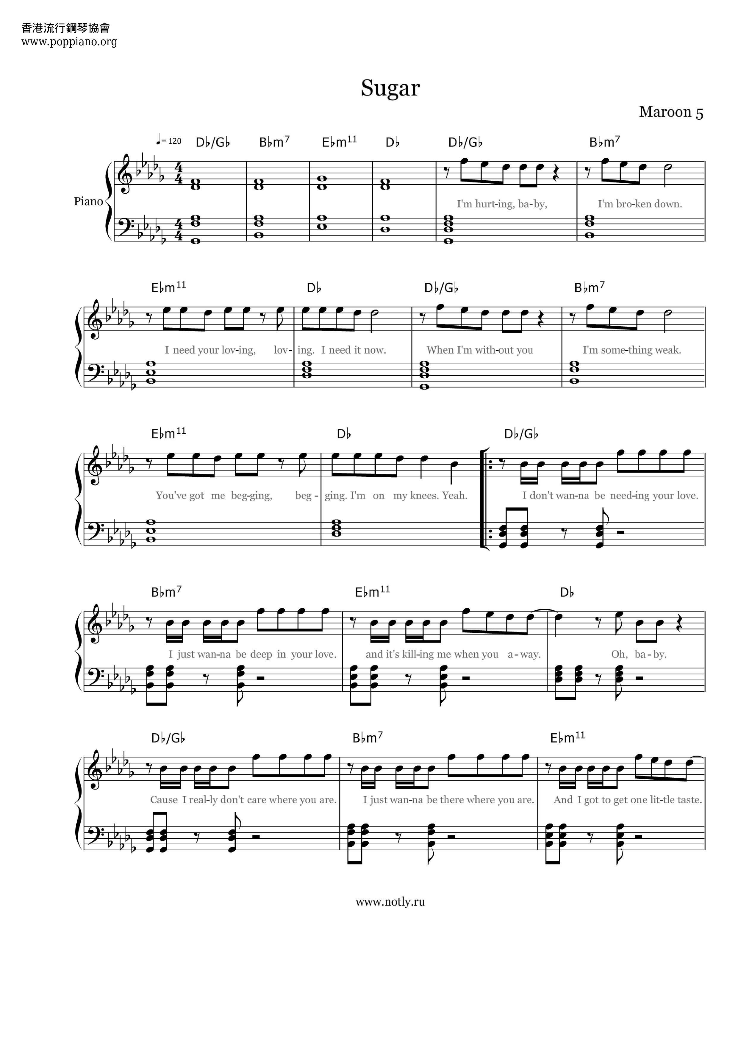 maroon 5 sugar(琴谱)