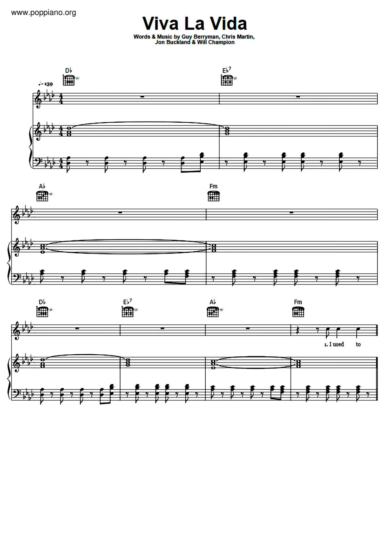 vivalavida五线谱,vivalavida钢琴谱 coldplay-viva la vida 琴谱/五线谱pdf-香港流行