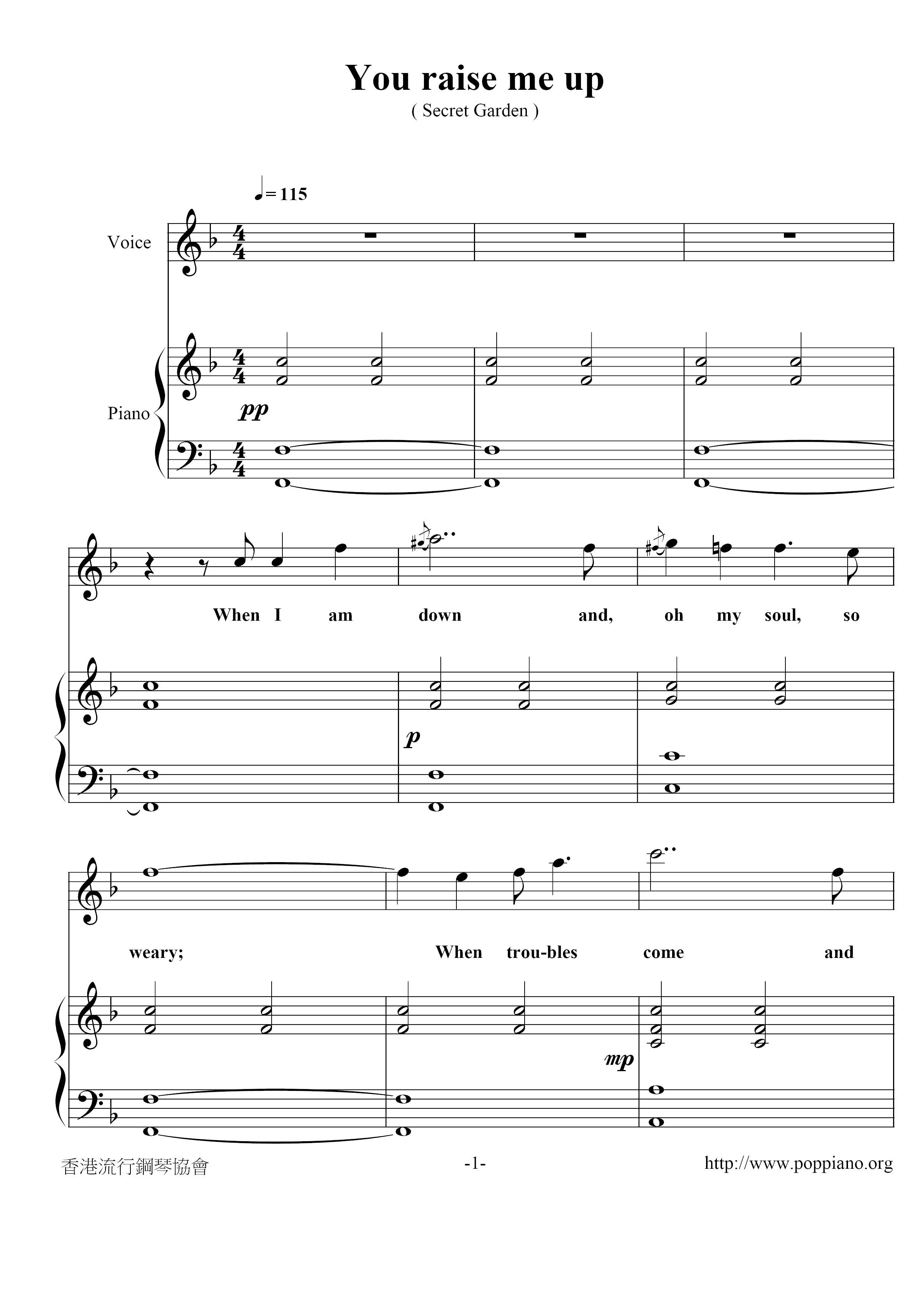 You Raise Me Up琴谱