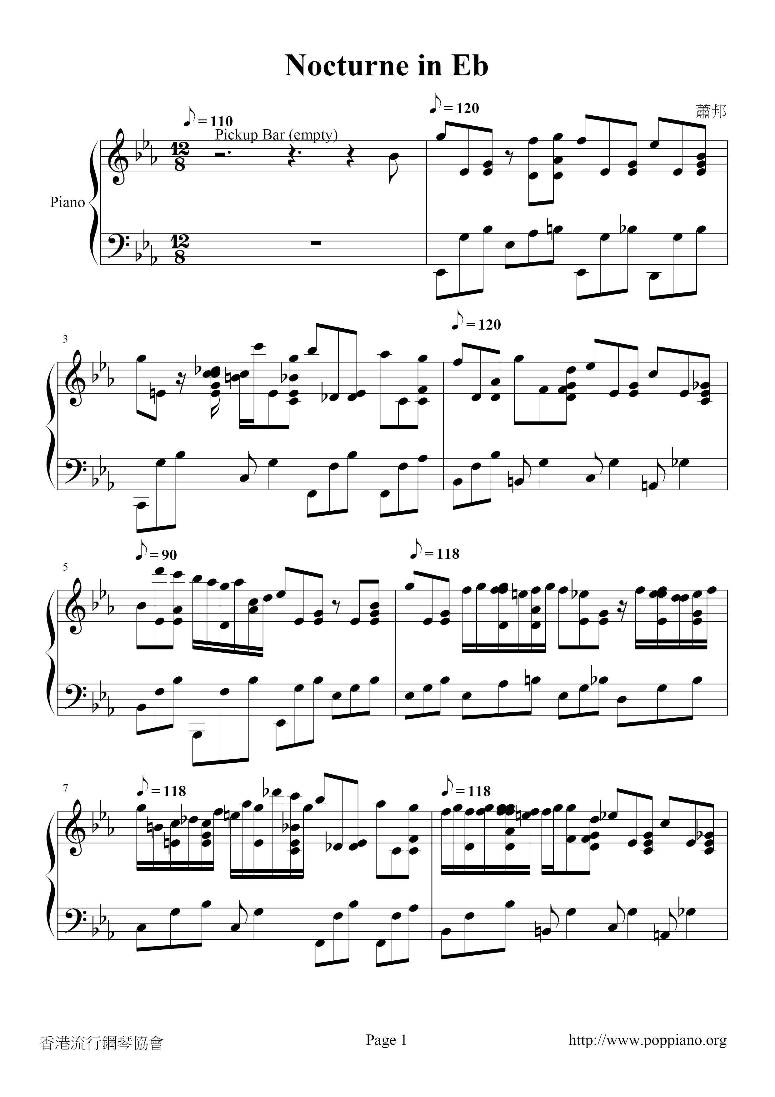 Nocturne Op. 9 No. 2 in E Flat Major琴谱