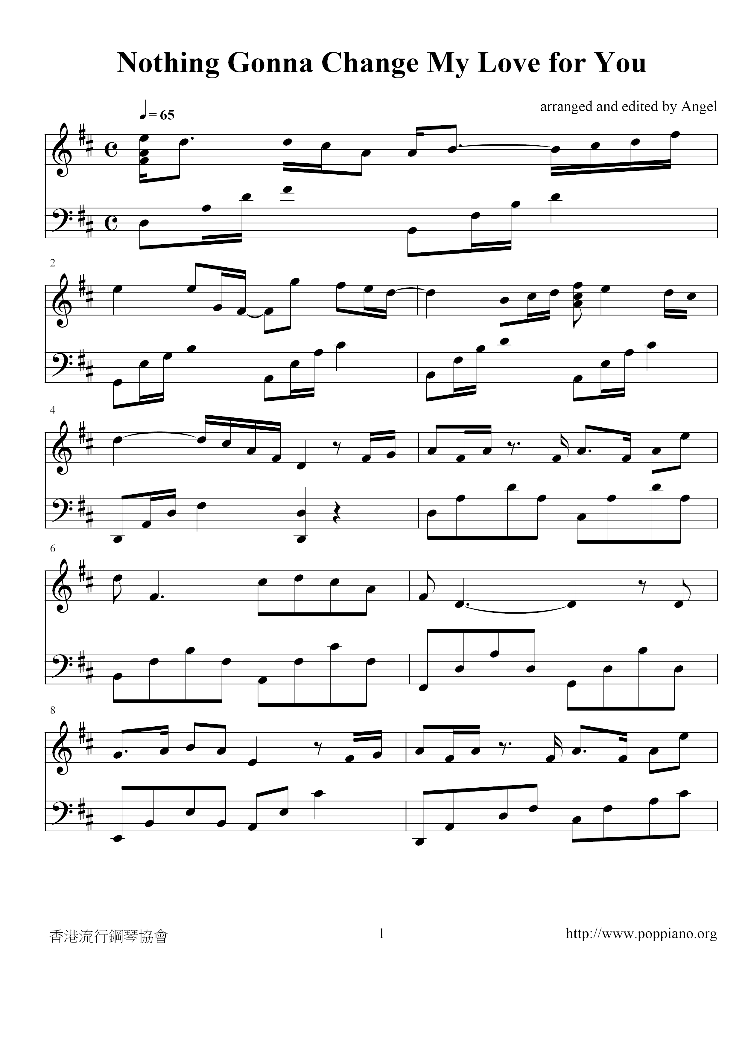 BensonNothing's Gonna Change My Love For You 琴谱/五线谱pdf香港流行钢琴协会