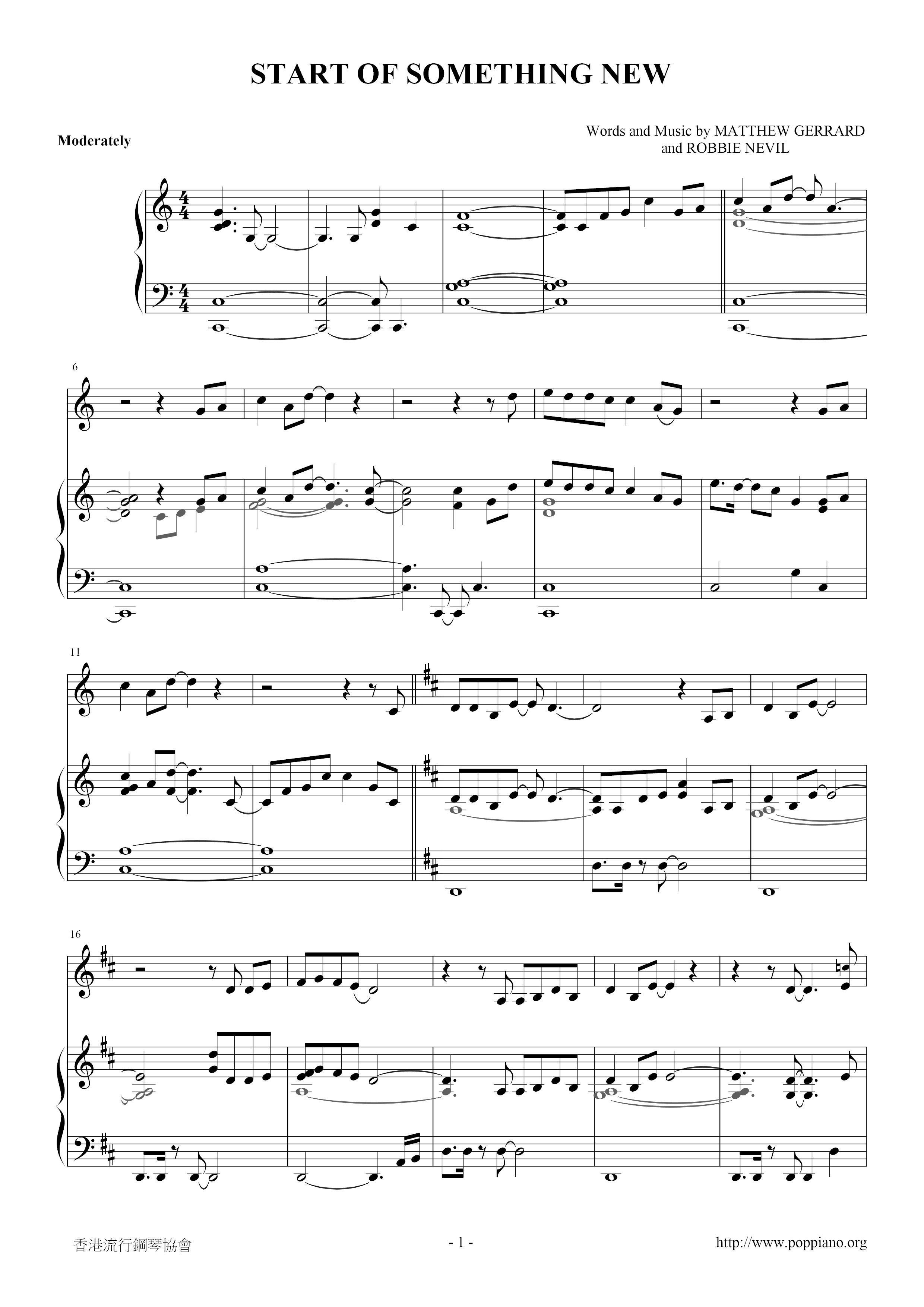 Start of Something New琴谱