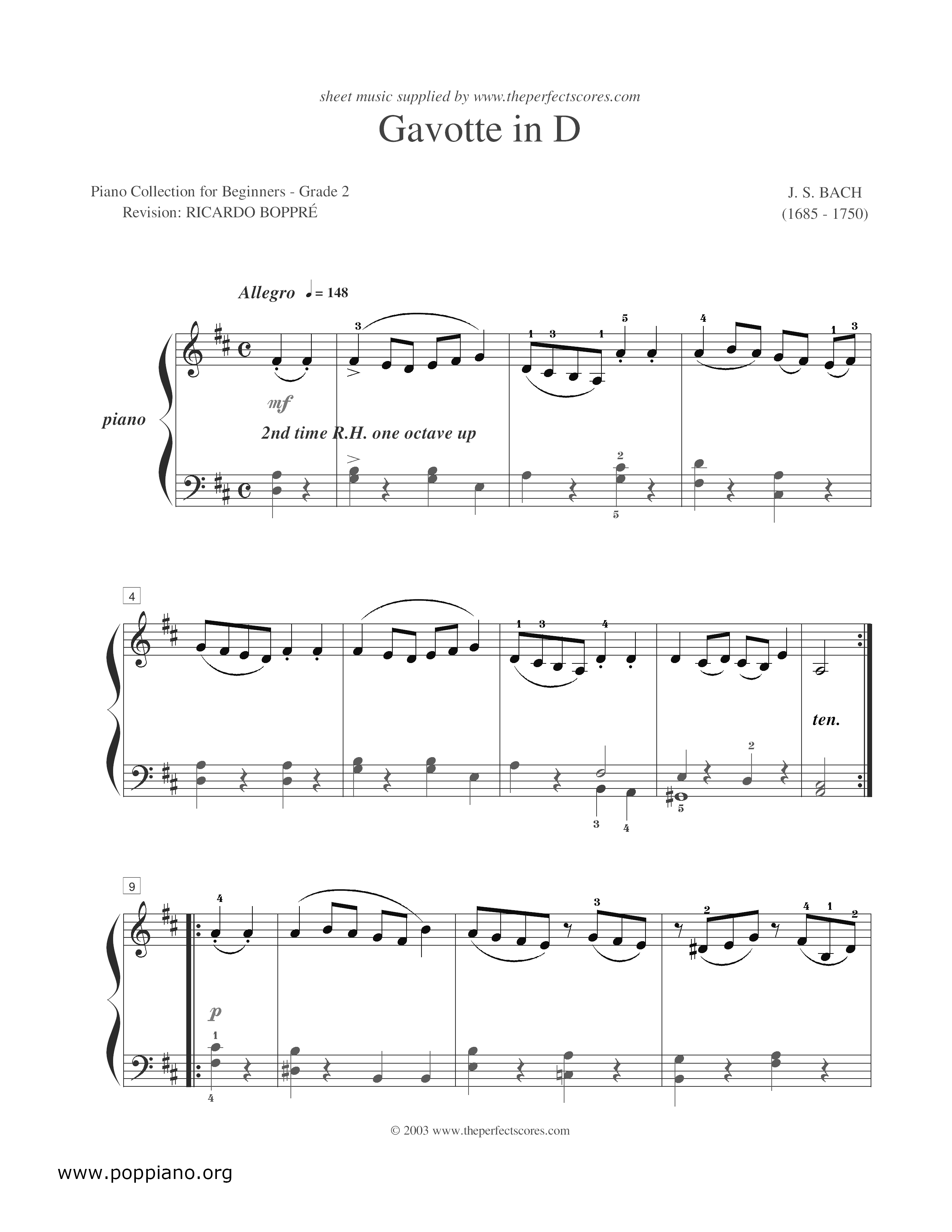 D大调加伏特舞曲 (Gavotte in D)琴谱