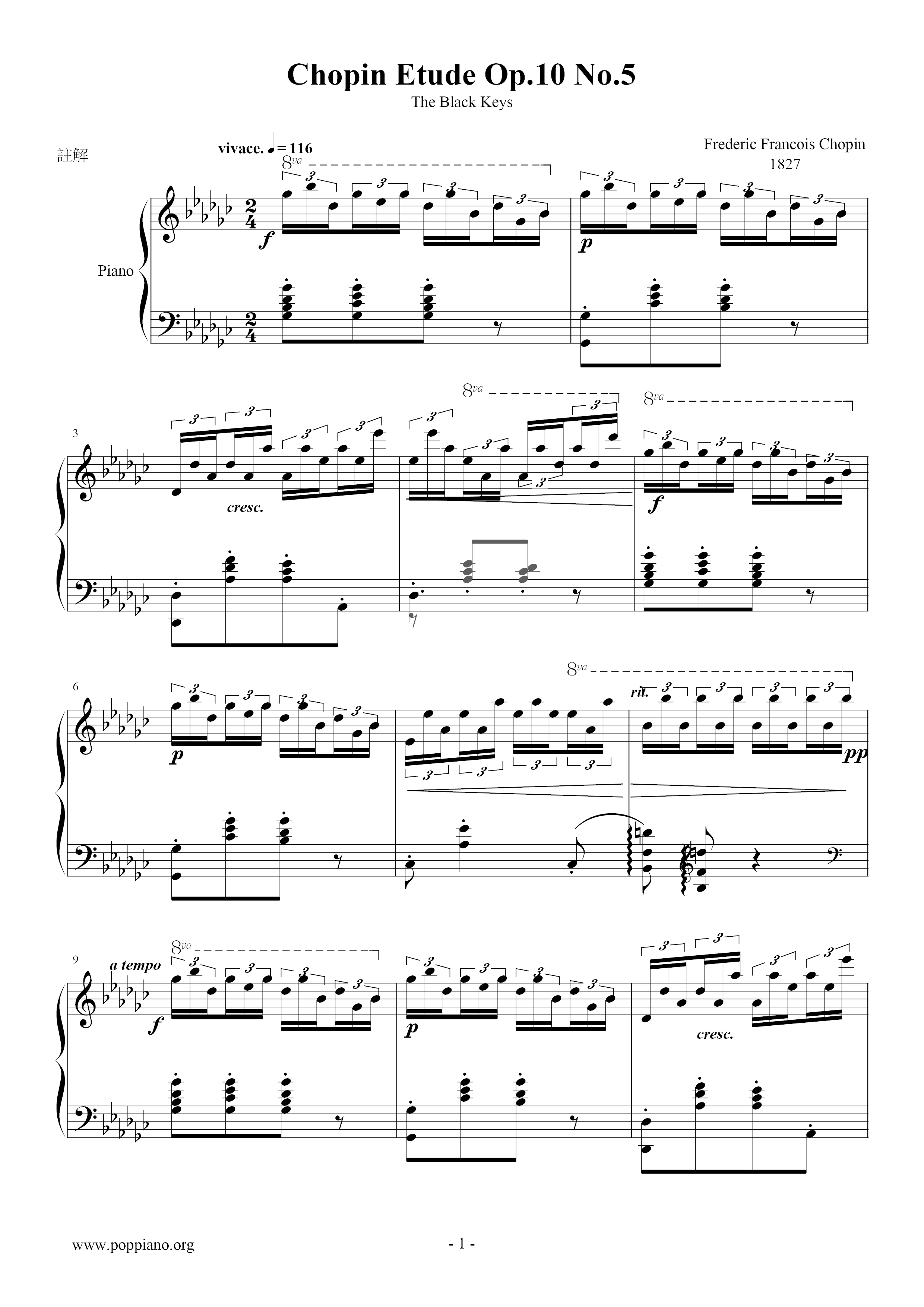 Op. 10, Etude No. 5 (Black Keys)琴谱