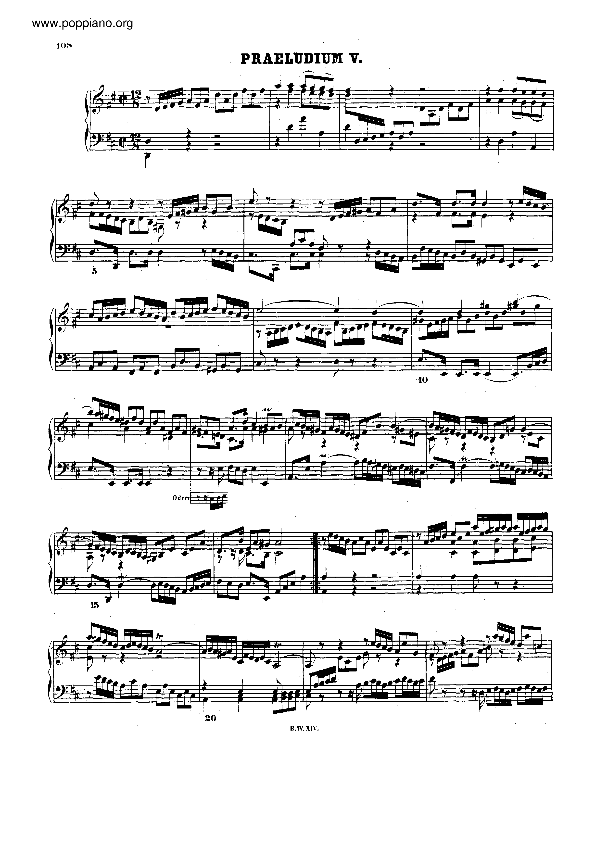 Prelude and Fugue No.5 D major, BWV 874琴谱