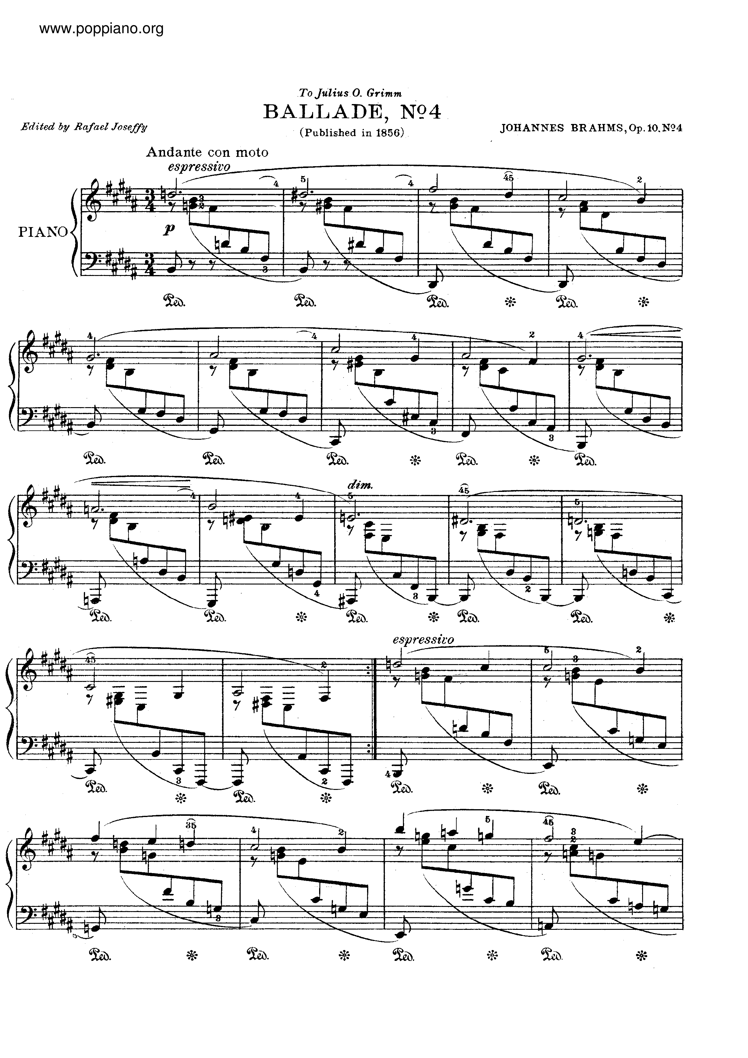 No. 4 in B major. Andante con moto琴谱