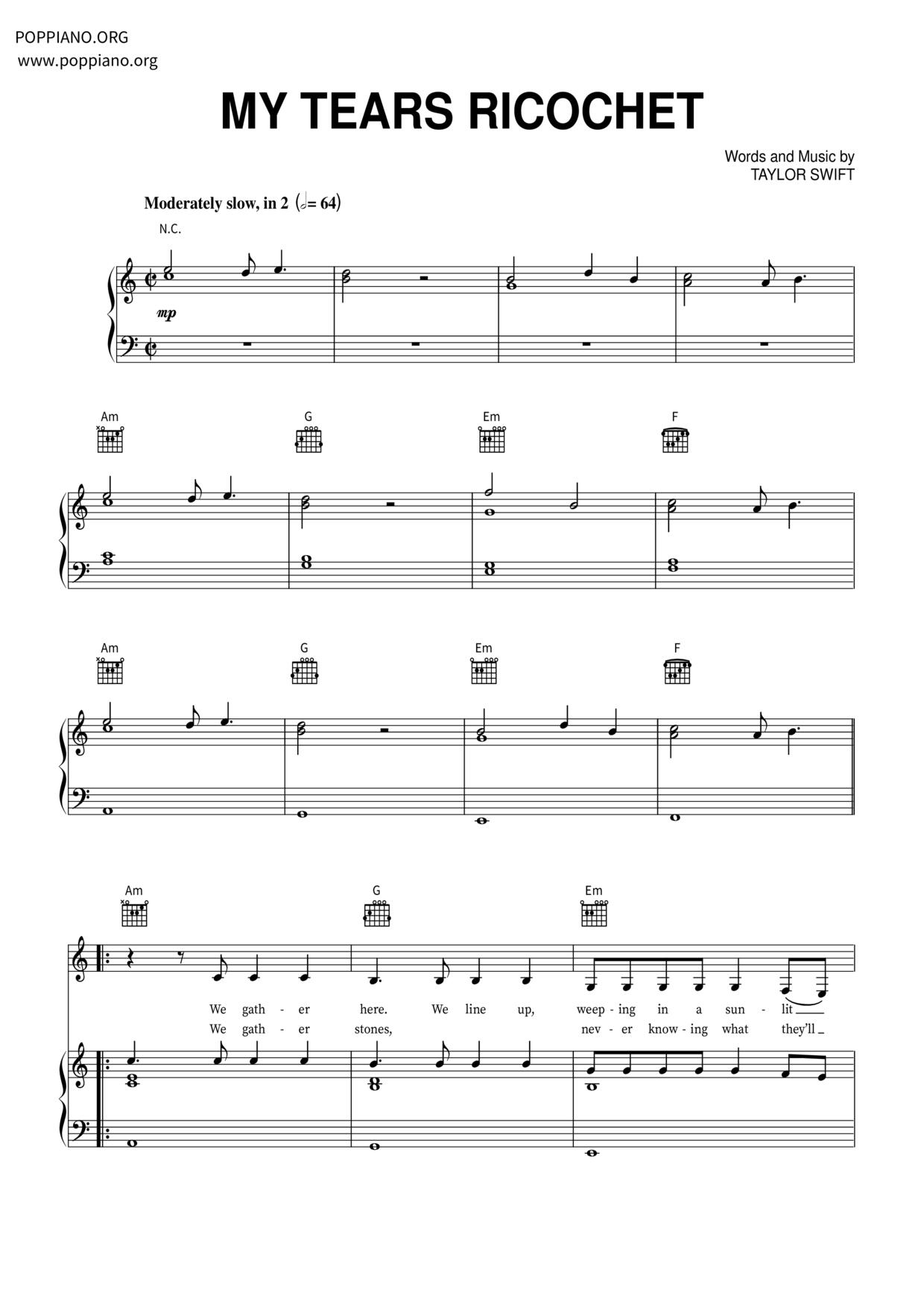 My Tears Ricochet琴谱