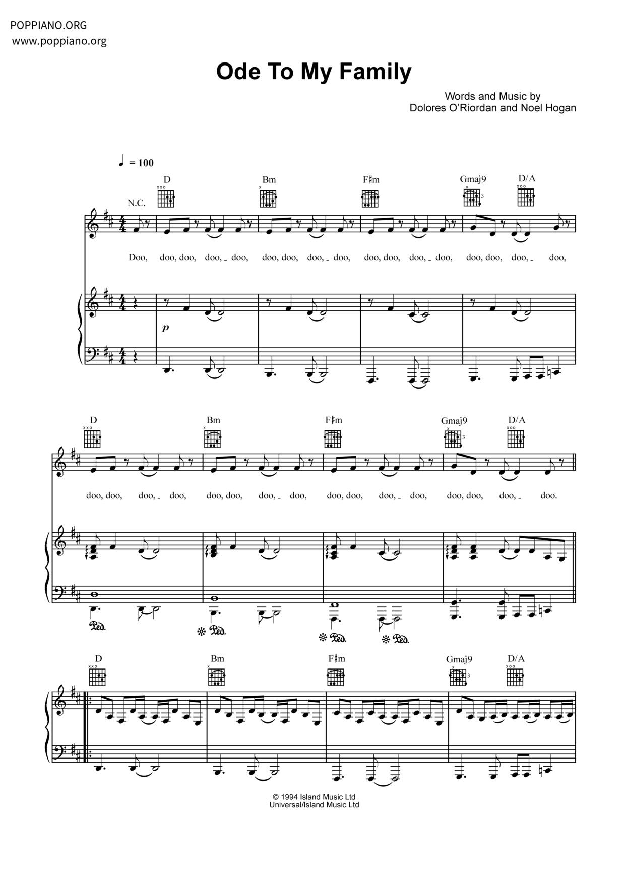 Ode To My Family琴谱