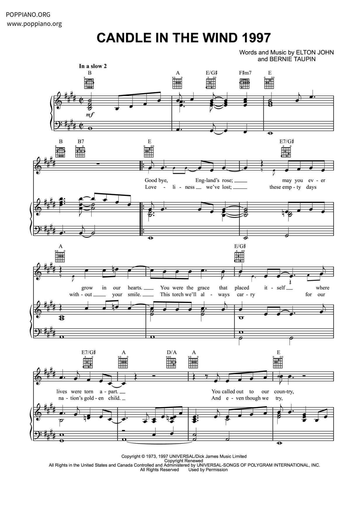Candle In The Wind琴谱