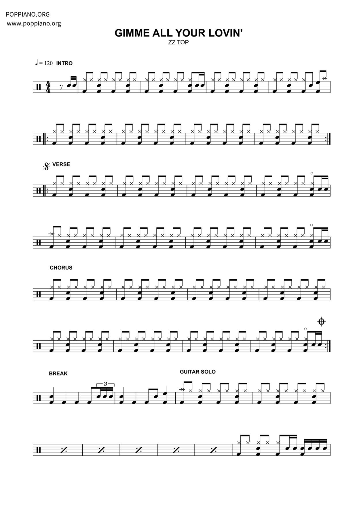 Gimme All Your Lovin'琴谱