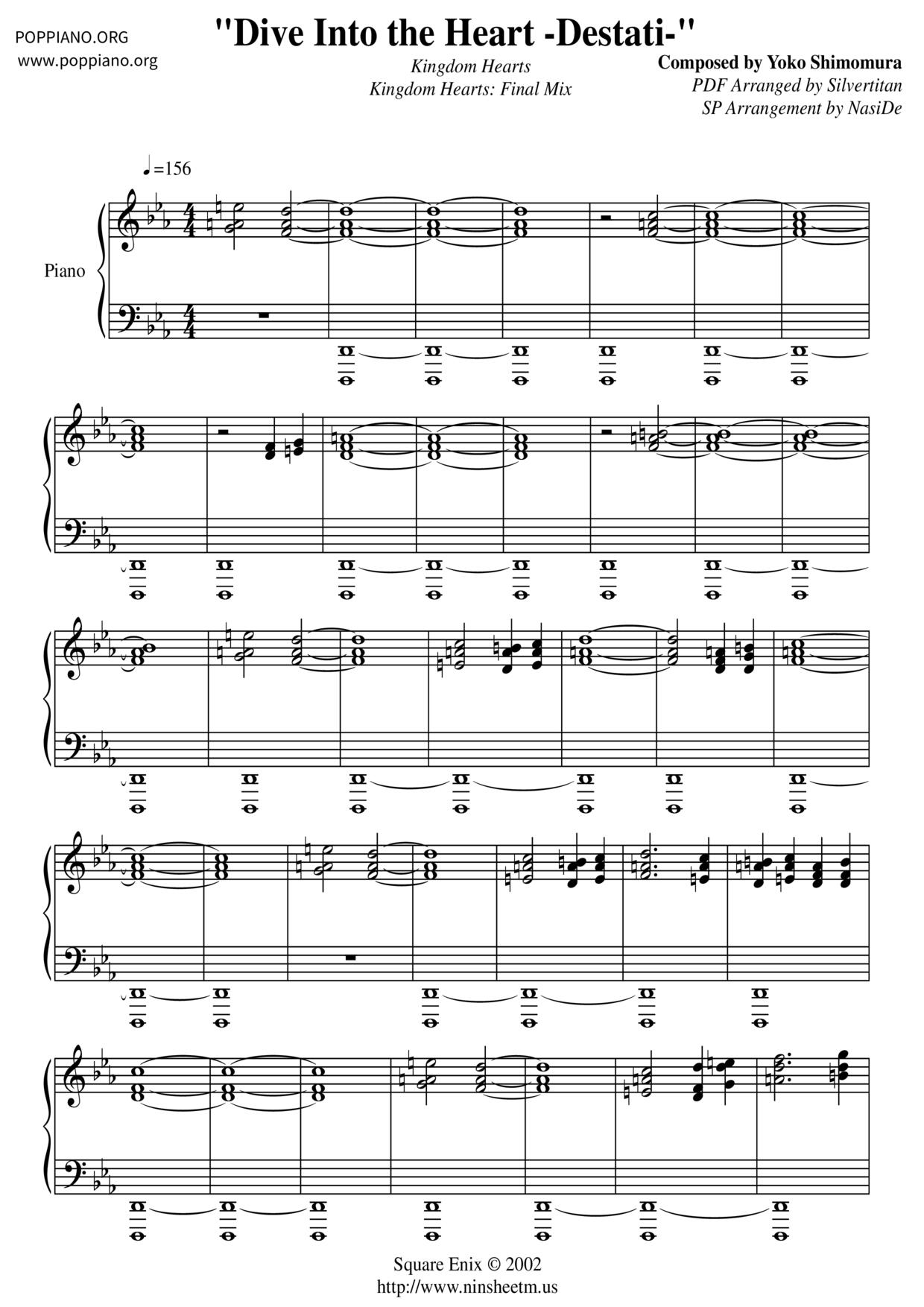 Kingdom Hearts - Dive Into The Heart -Destati-琴谱