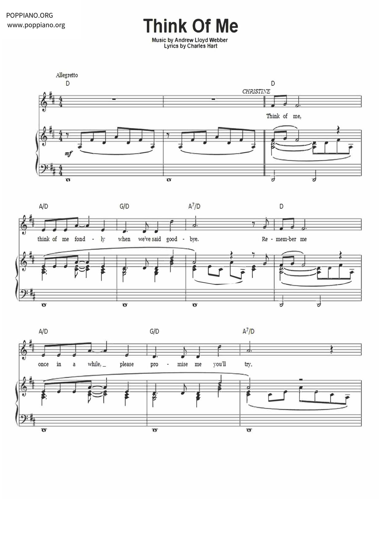 The Phantom Of The Opera - Think Of Me琴谱