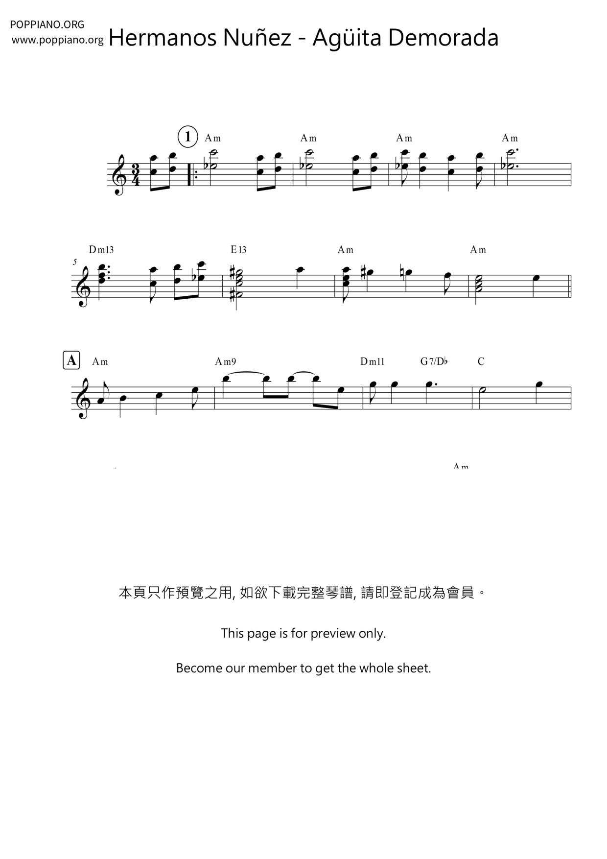 Agüita Demorada琴谱