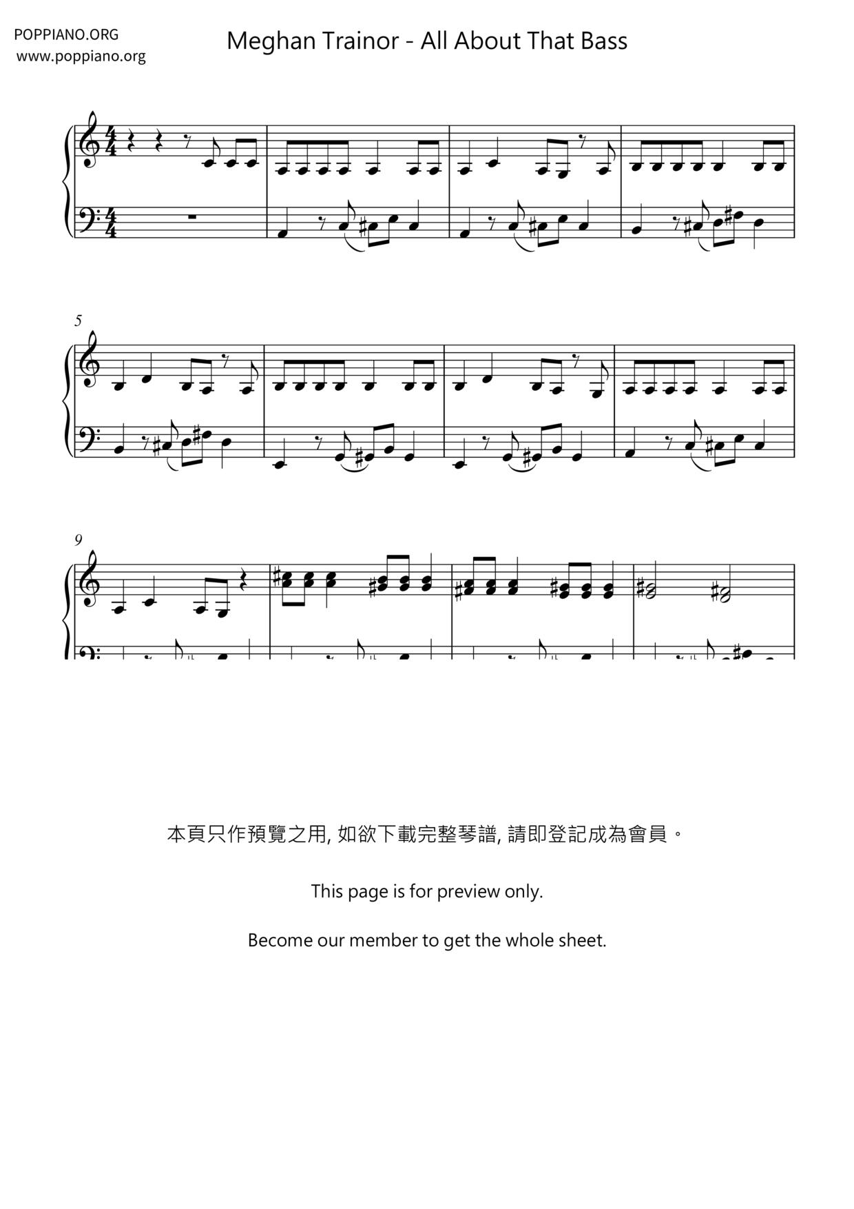 All About That Bass琴谱