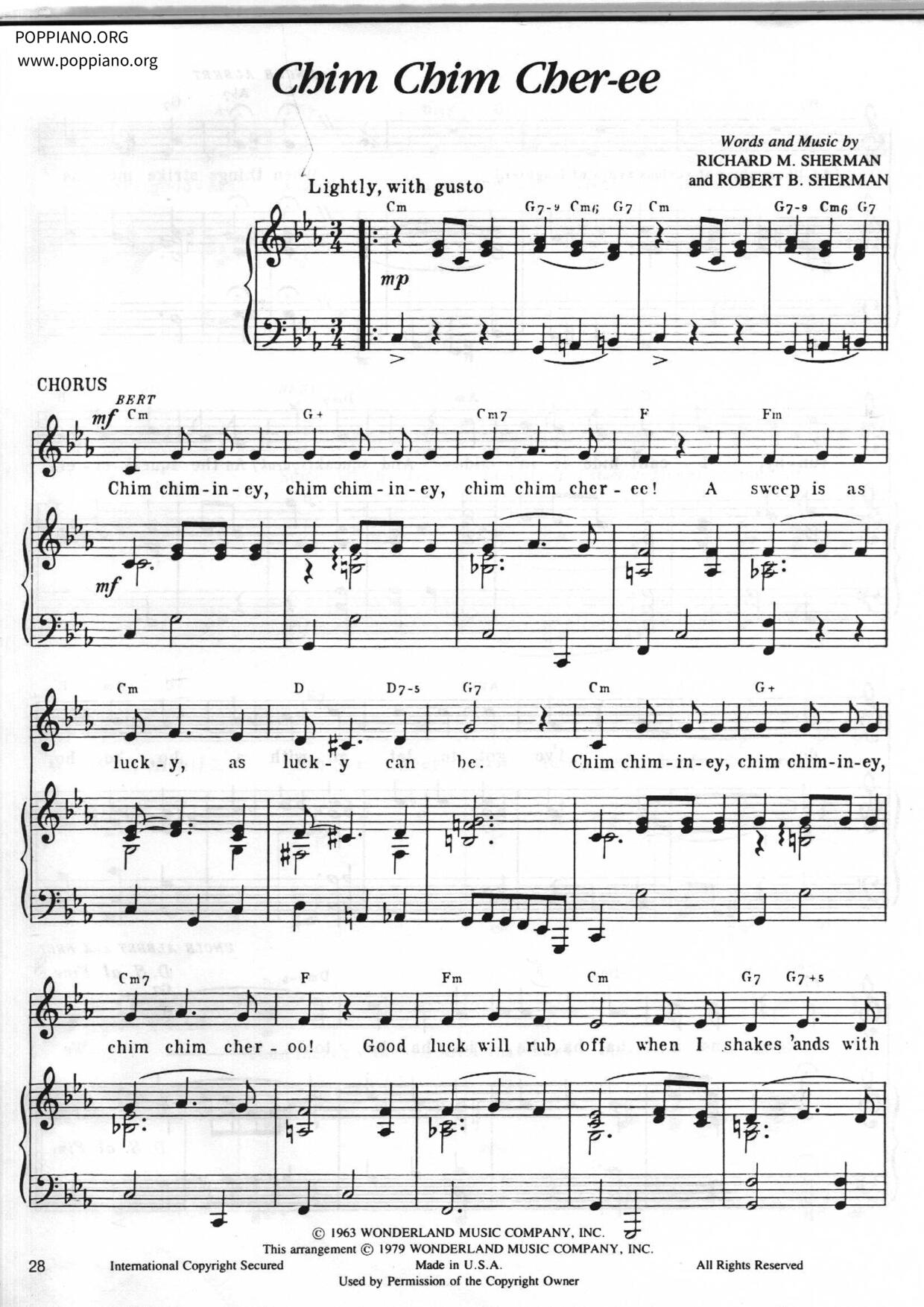 Mary Poppins - Chim Chim Cher-ee琴谱