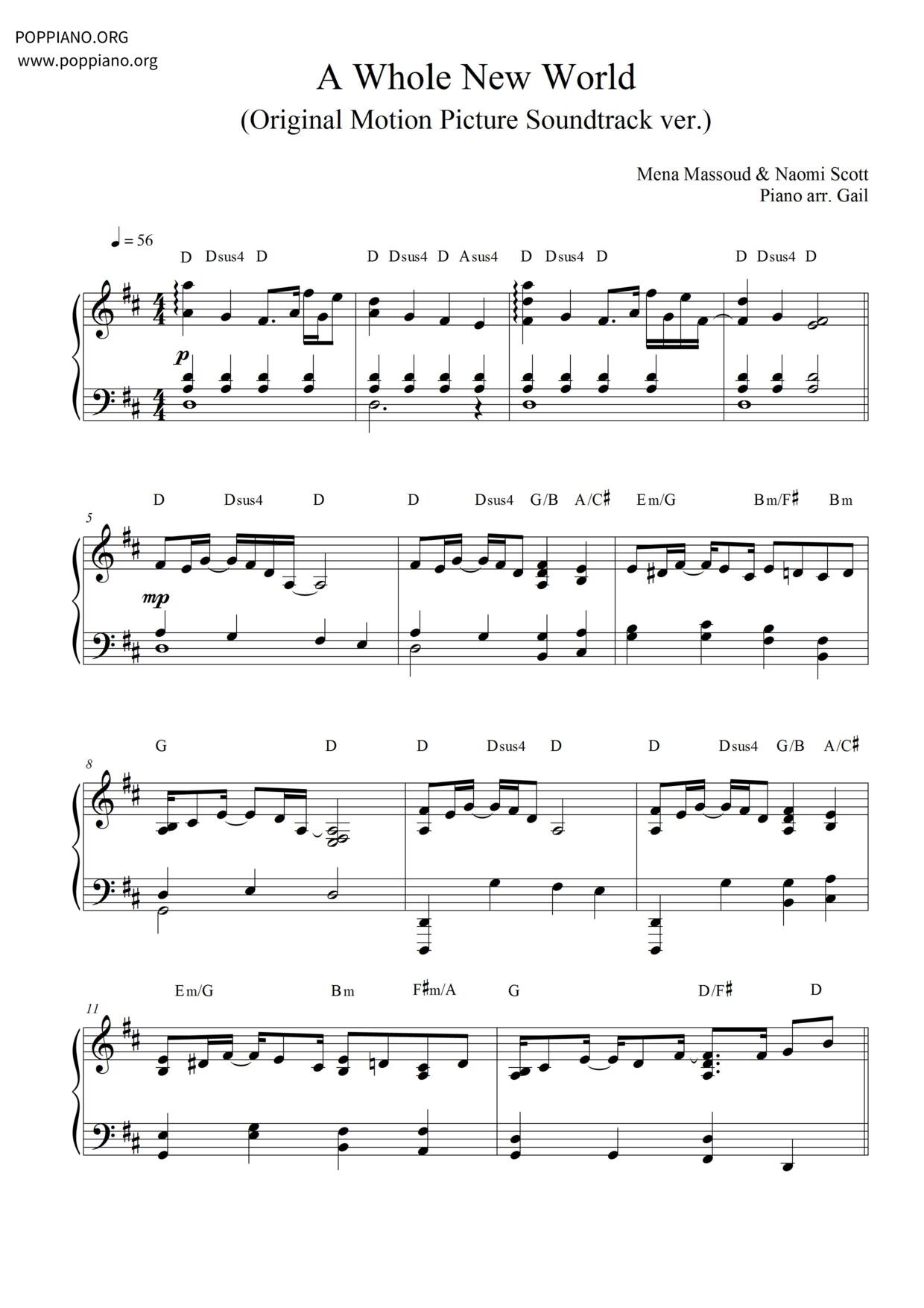 A Whole New World (End Title) - From Aladdin琴谱