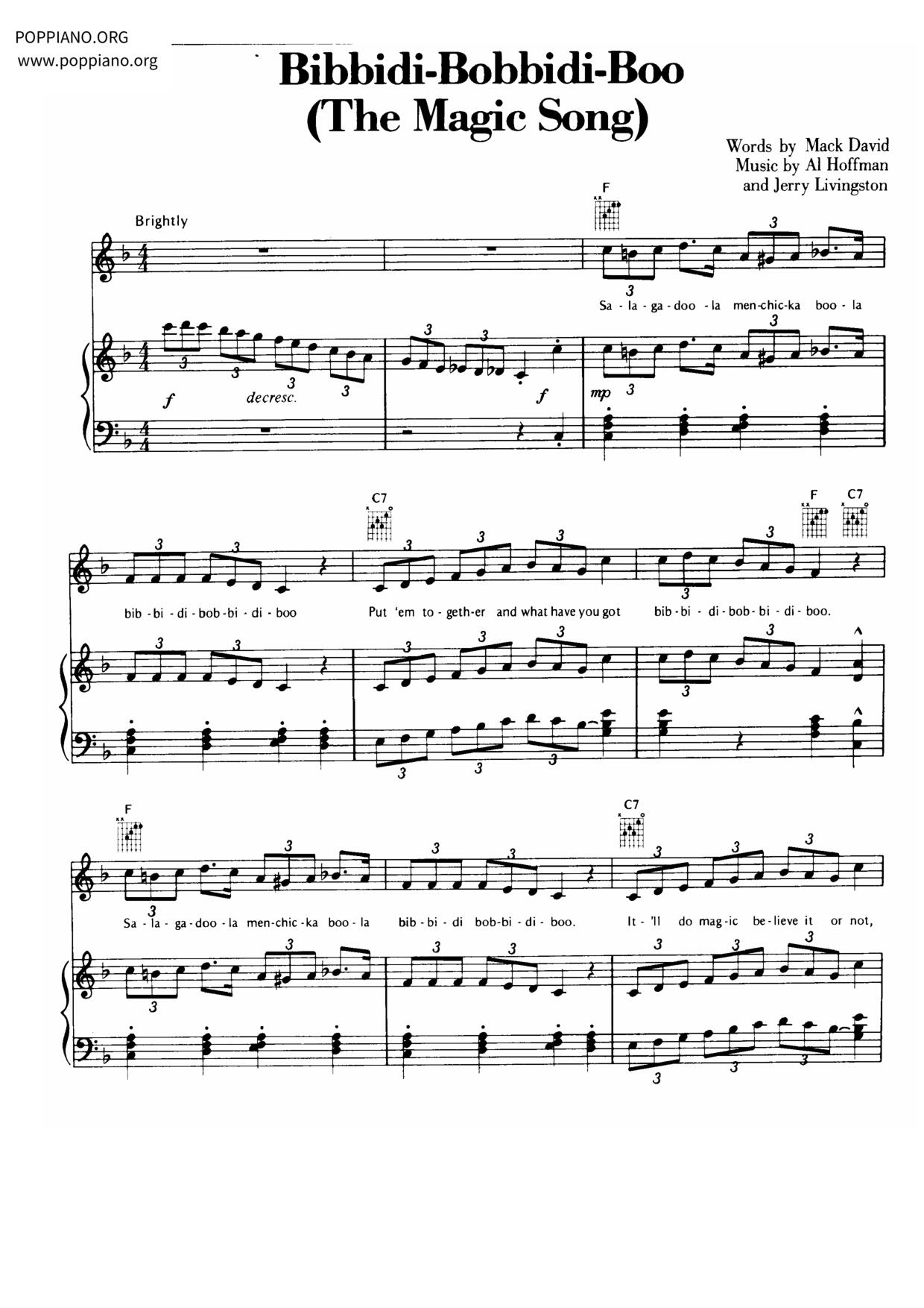 Cinderella - Bibbidi-Bobbidi-Boo琴谱