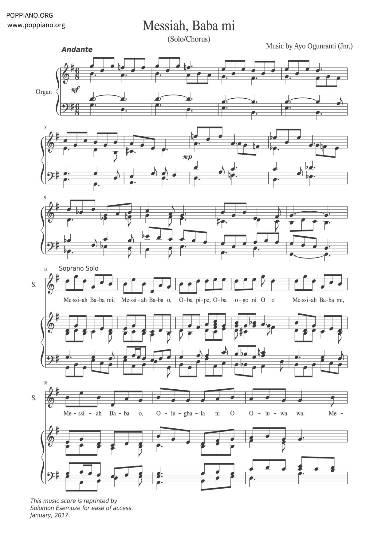 Messiah, Baba Mi琴谱