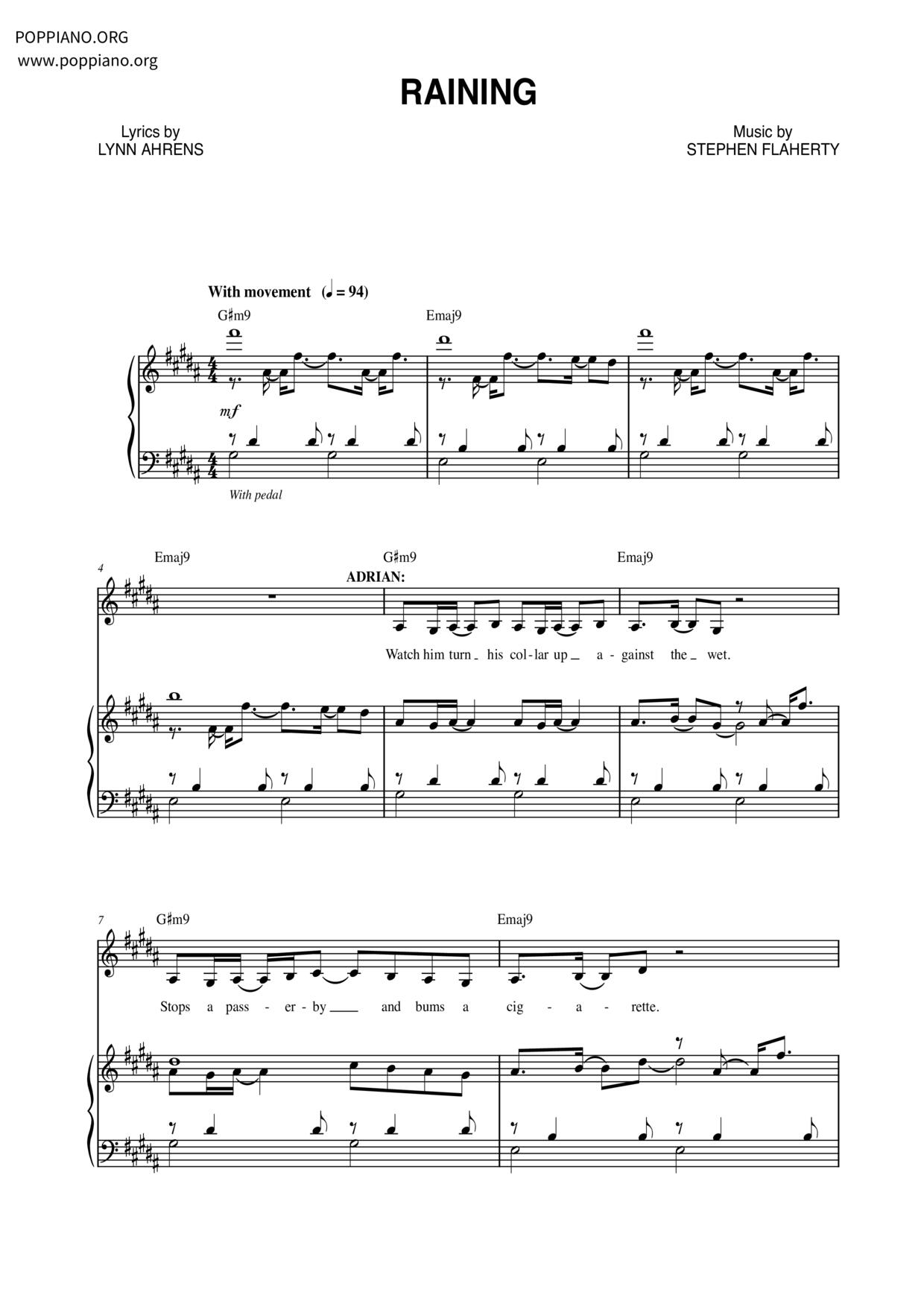 Raining - Rocky Broadway Cast琴谱