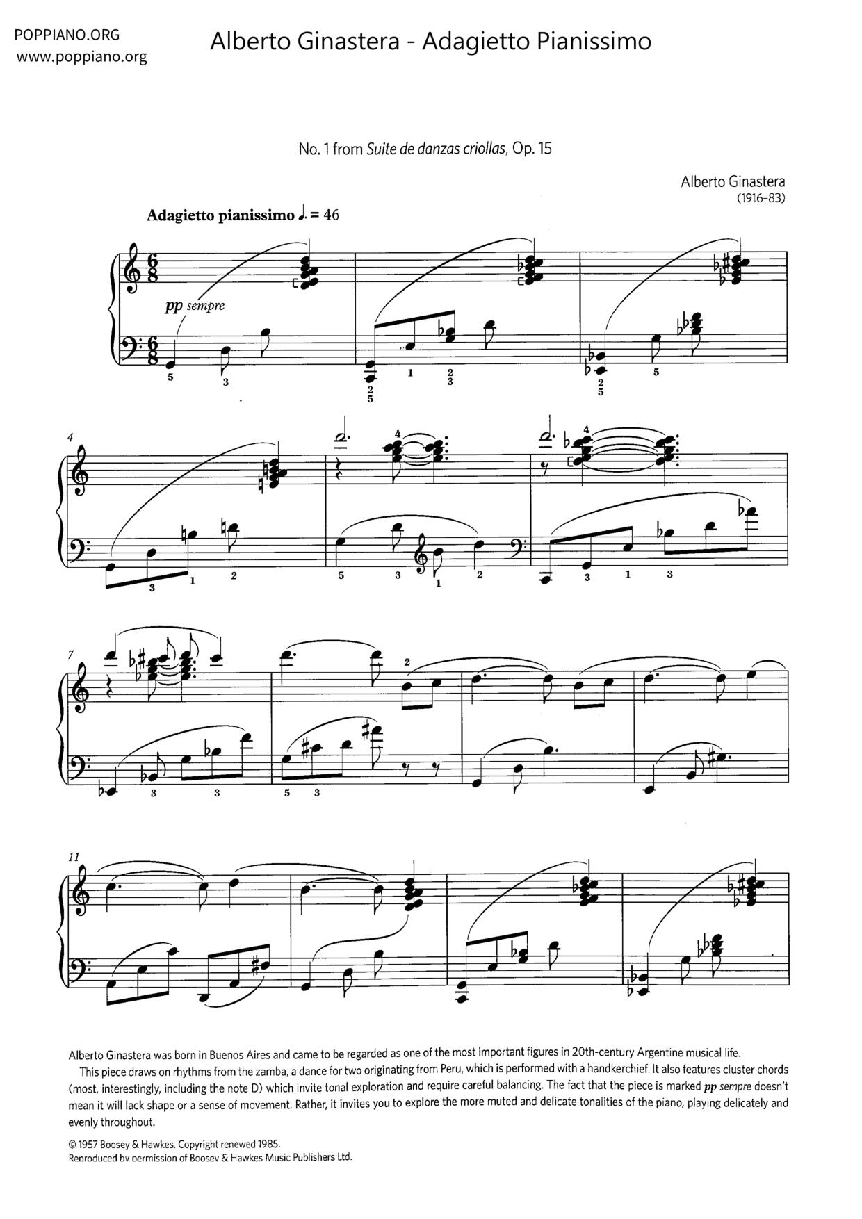 Suite de danzas criollas, Op. 15: No. 1, Adagietto pianissimo琴谱