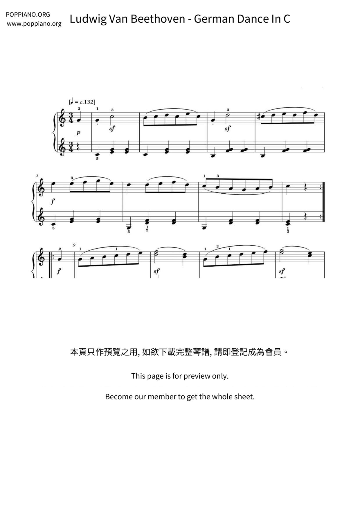 2 German Dances, WoO 8: I. German Dance in C Major琴谱