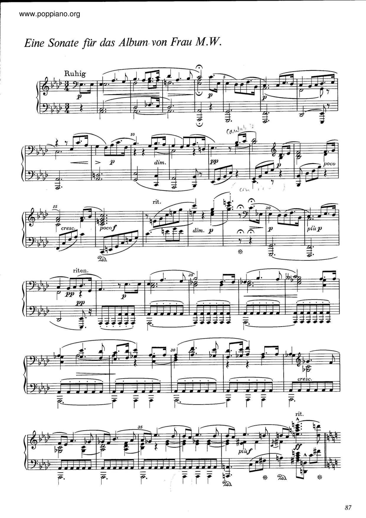 Eine Sonate fur das Album von Frau M.W., Op.85琴谱