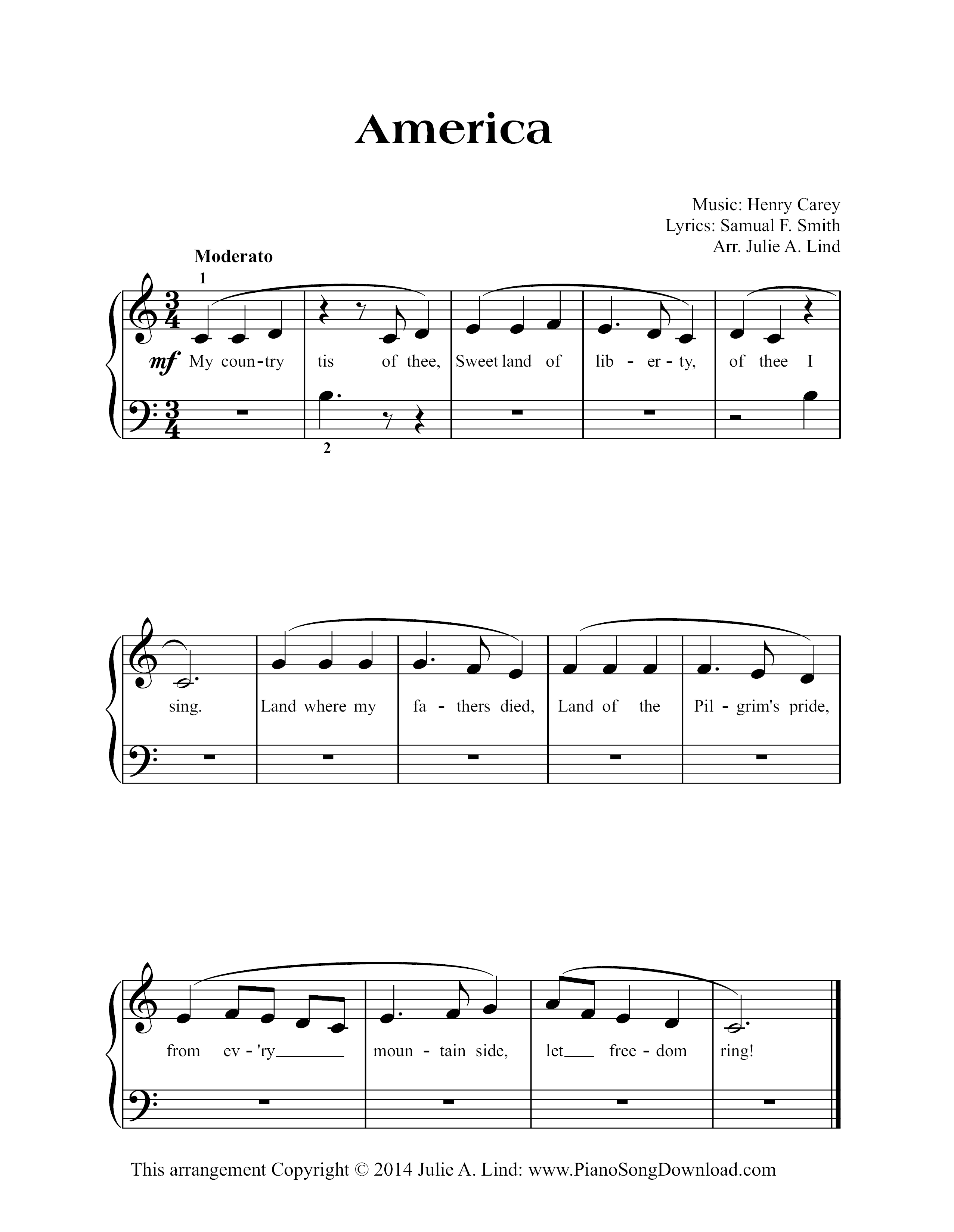 America (easy)琴谱