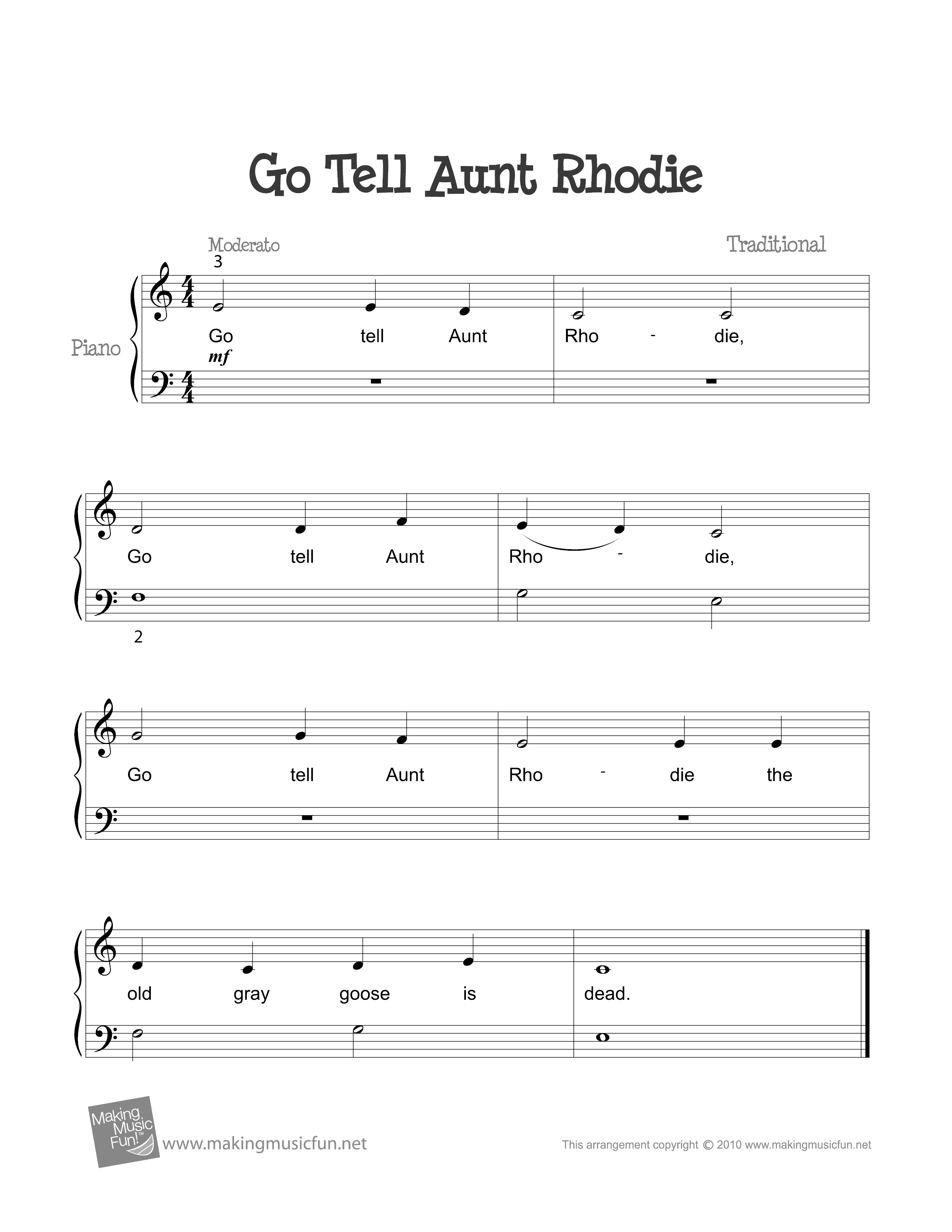 Go Tell Aunt Rhodie琴谱