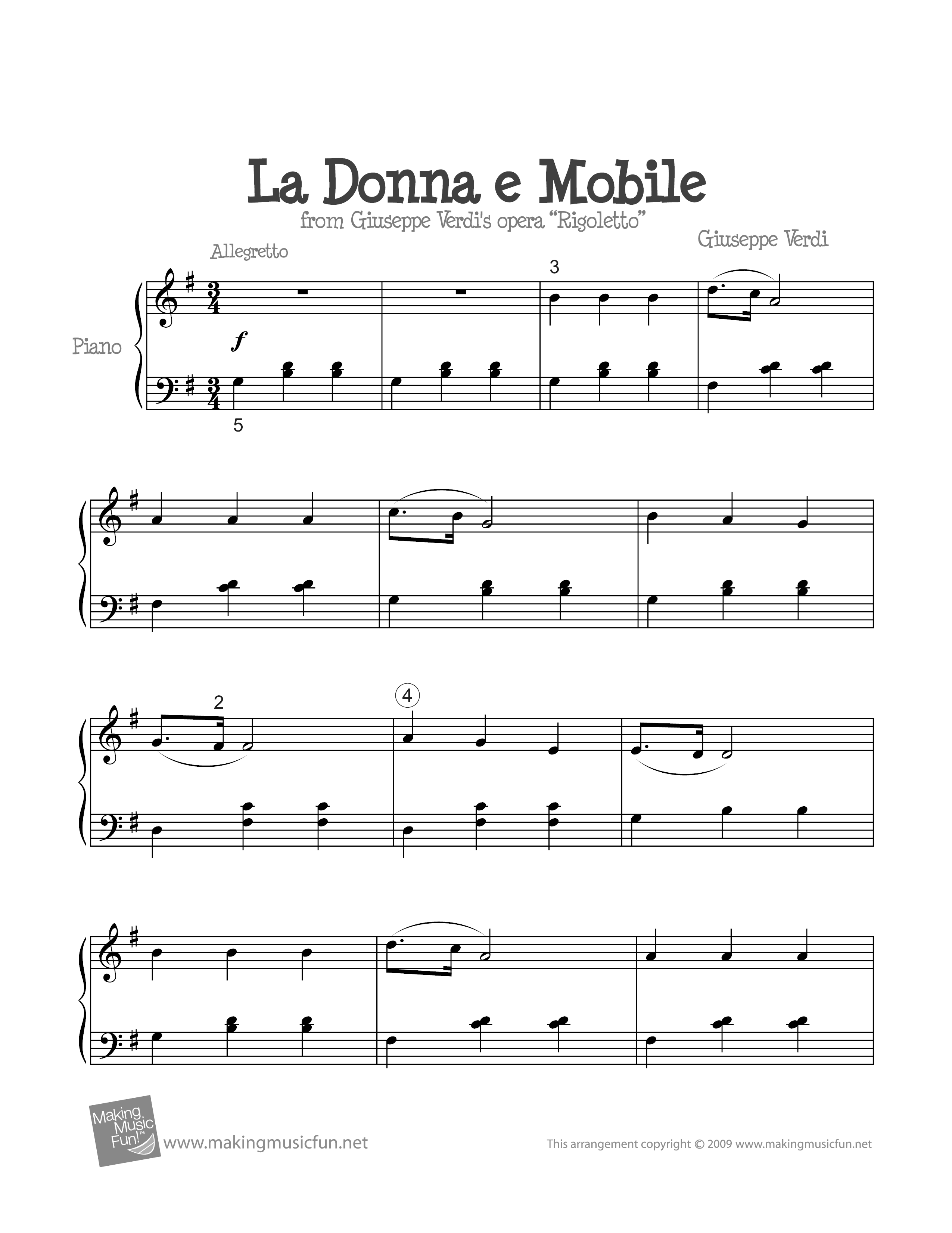 La Donna e Mobile琴谱