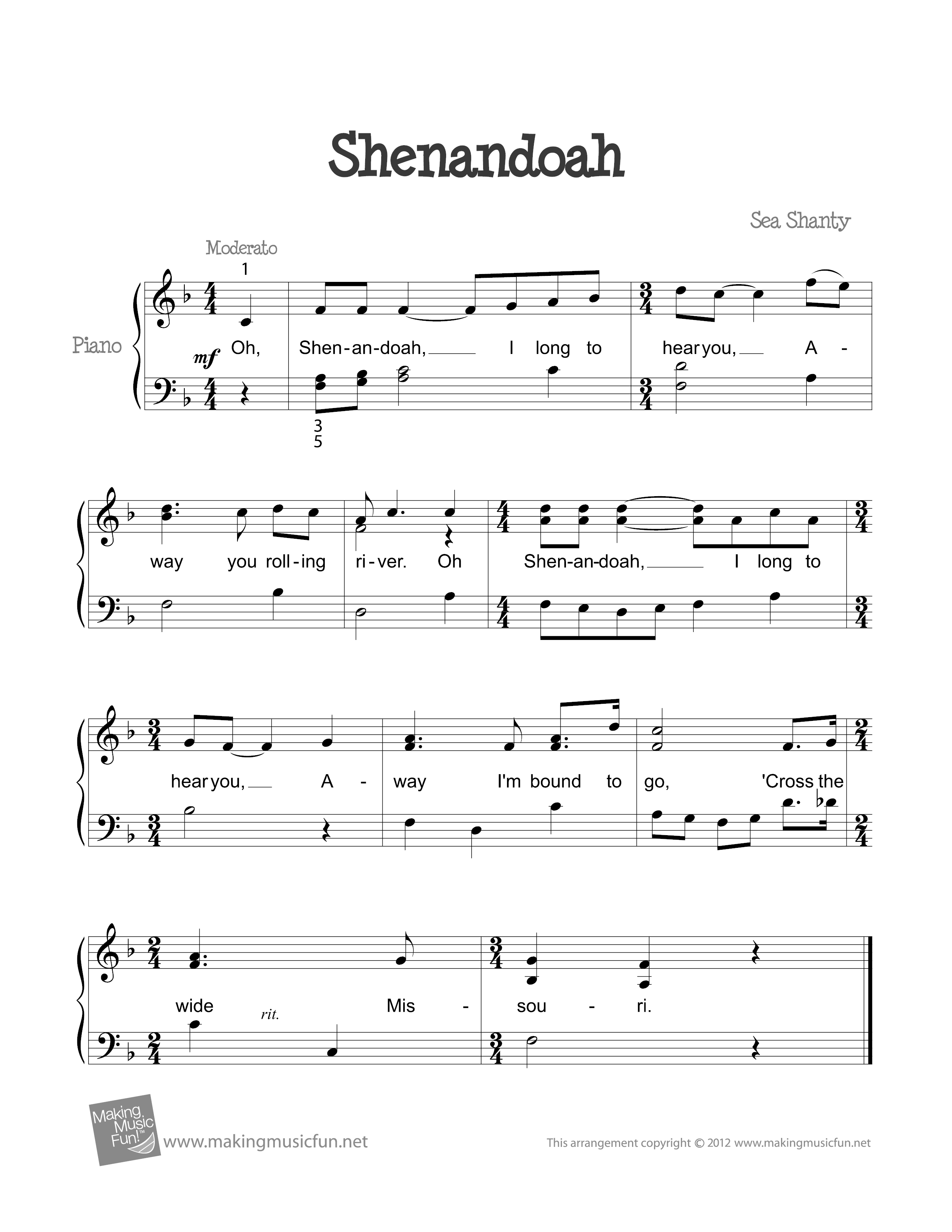 Shenandoah琴谱