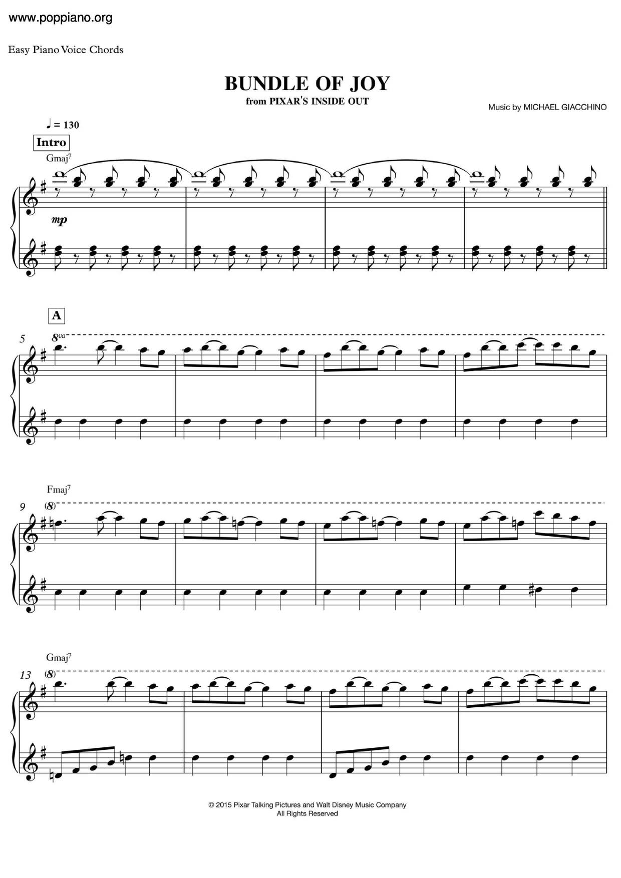 Inside Out Main Theme - Bundle of Joy琴谱