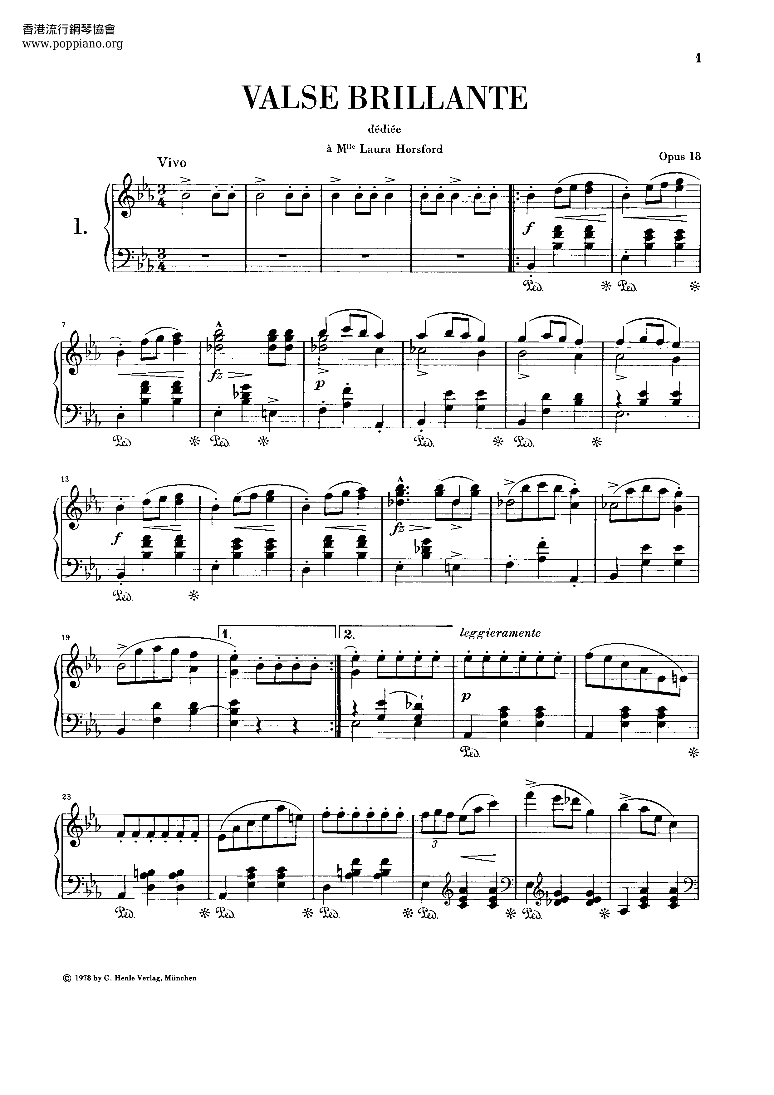 Op. 18, Grande Waltz Brillante琴谱