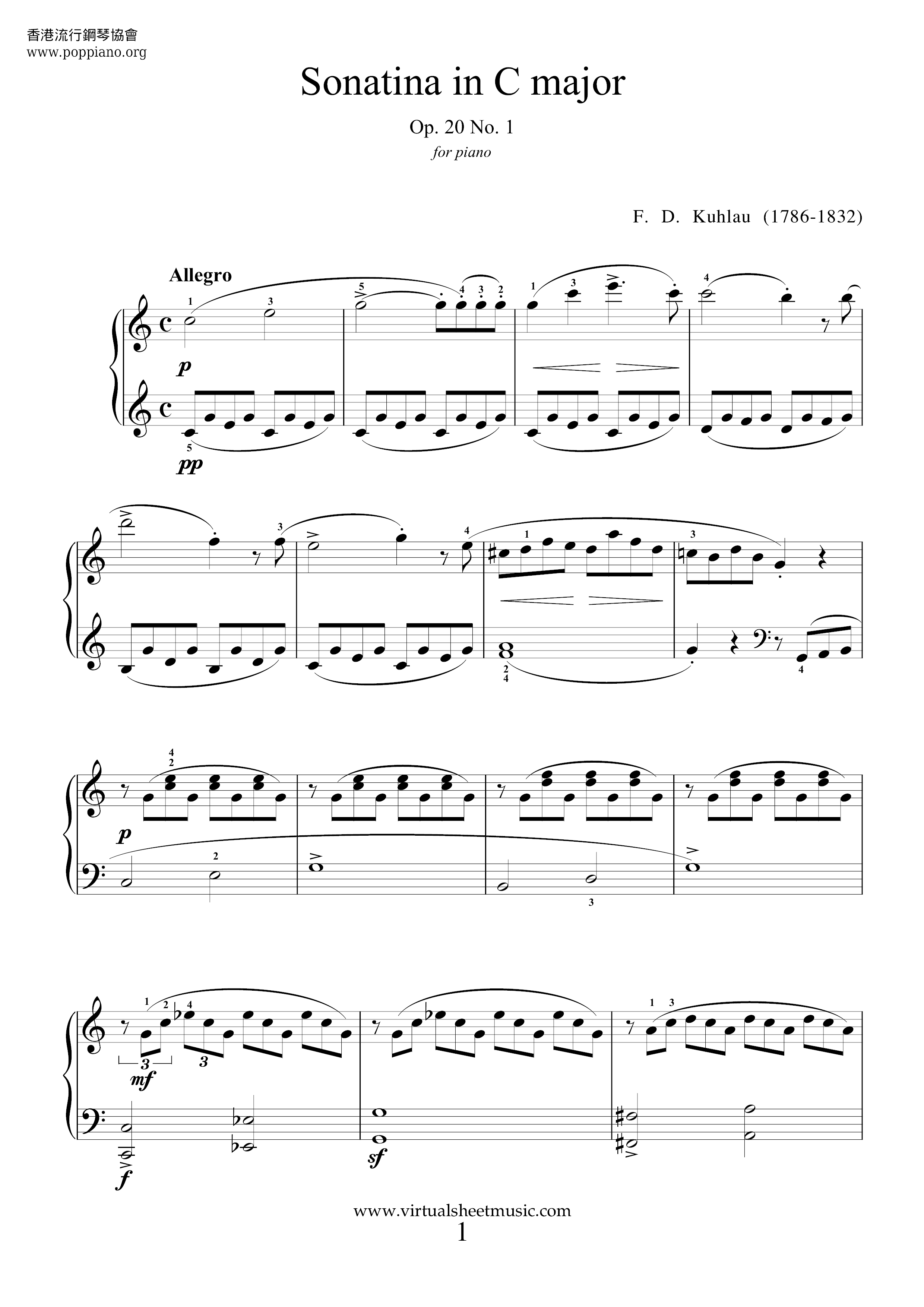 Sonatina In C Major Op.20 No.1琴谱