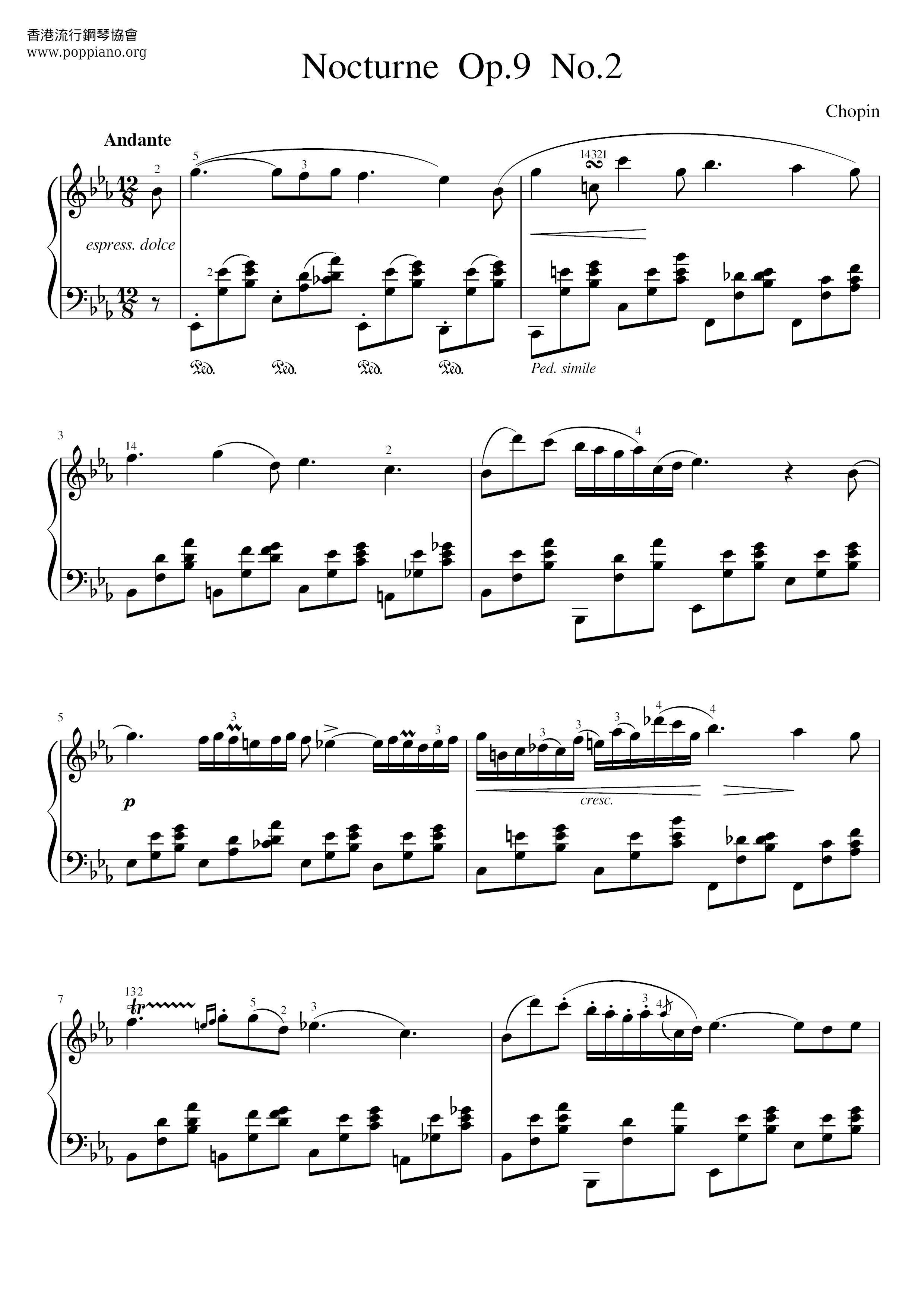 Nocturne Op. 9 No. 2 In E Flat Major琴谱