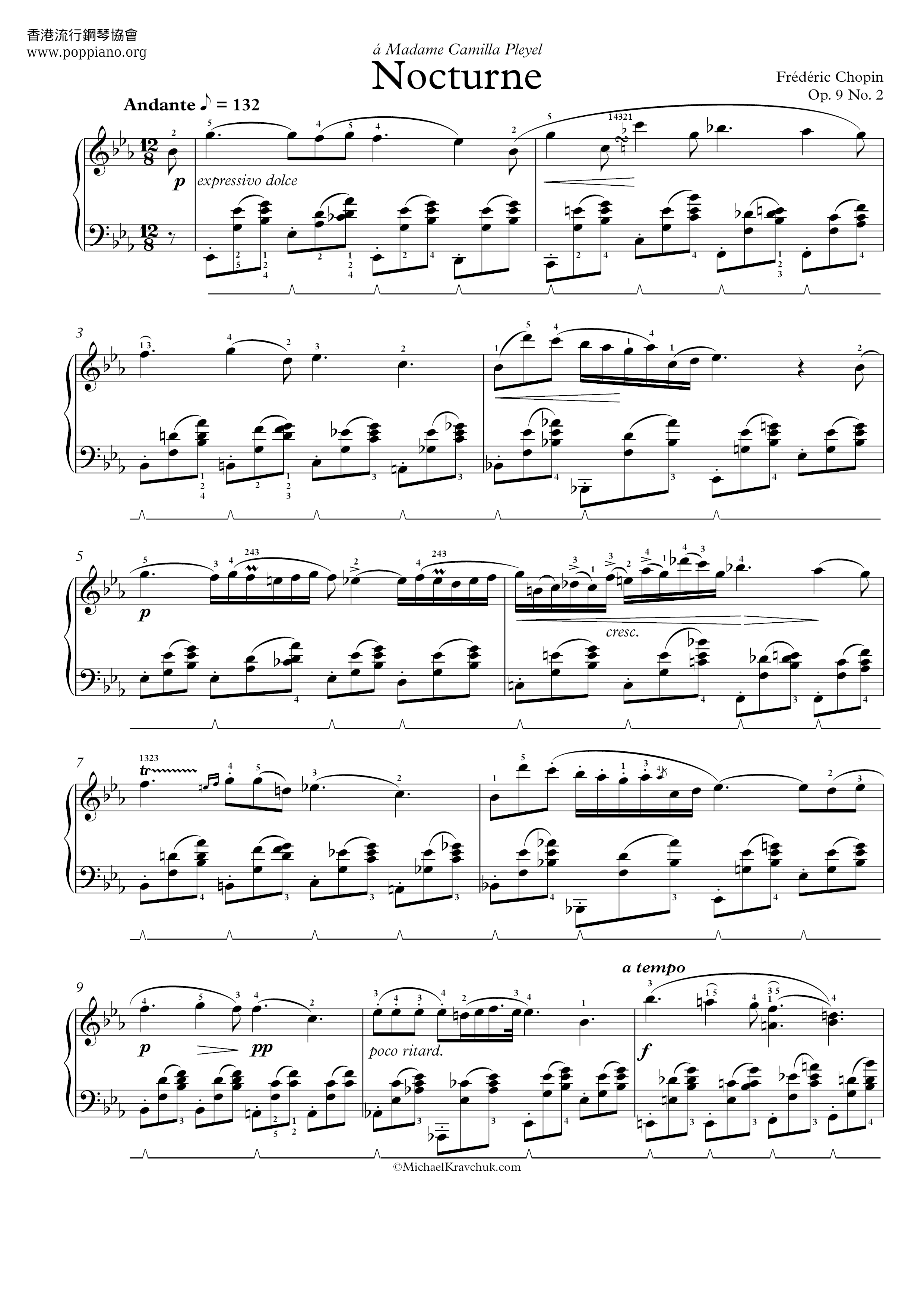 Nocturne Op. 9 No. 2 in E Flat Major琴谱