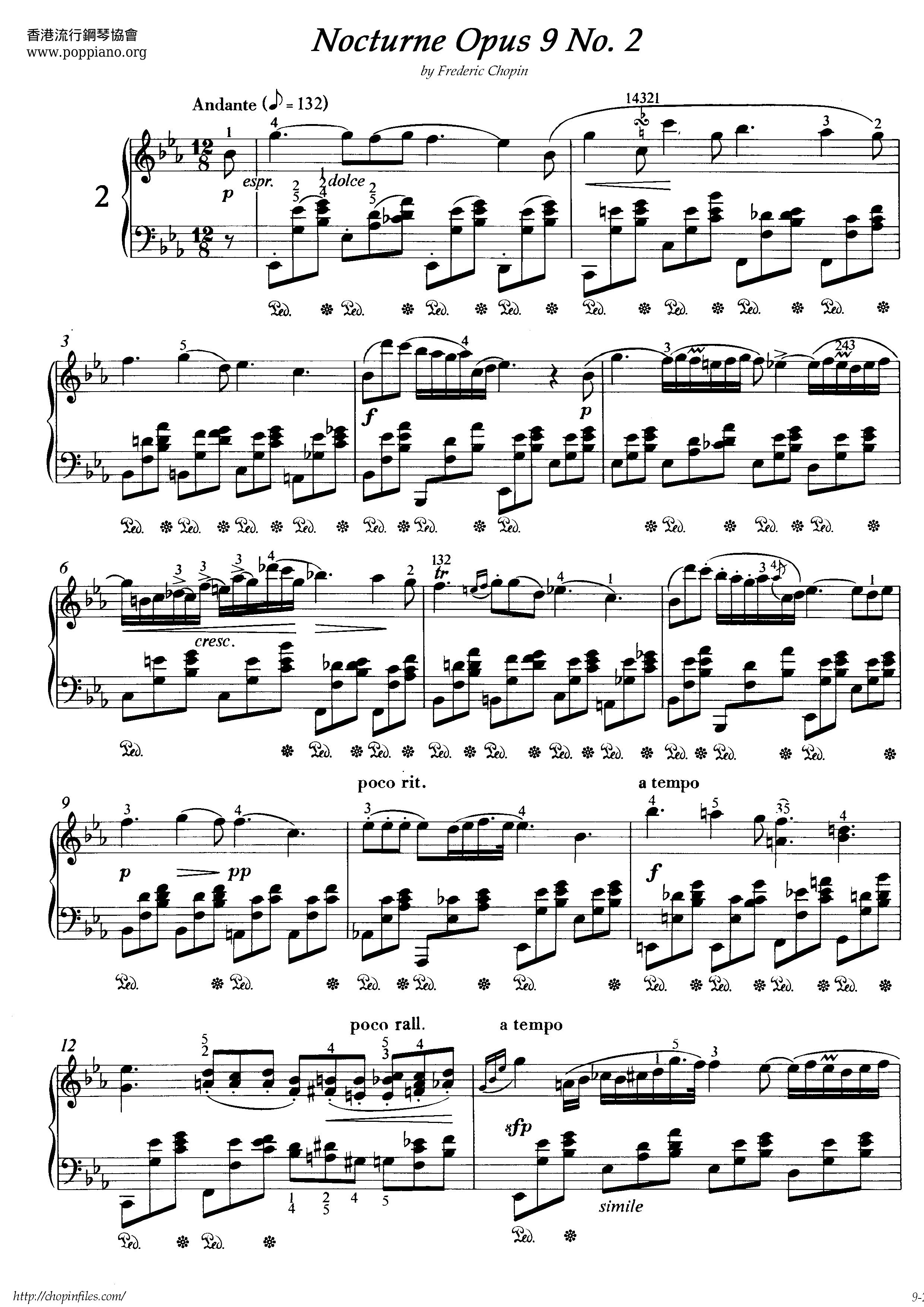 Nocturne Op. 9 No. 2 in E Flat Major琴谱