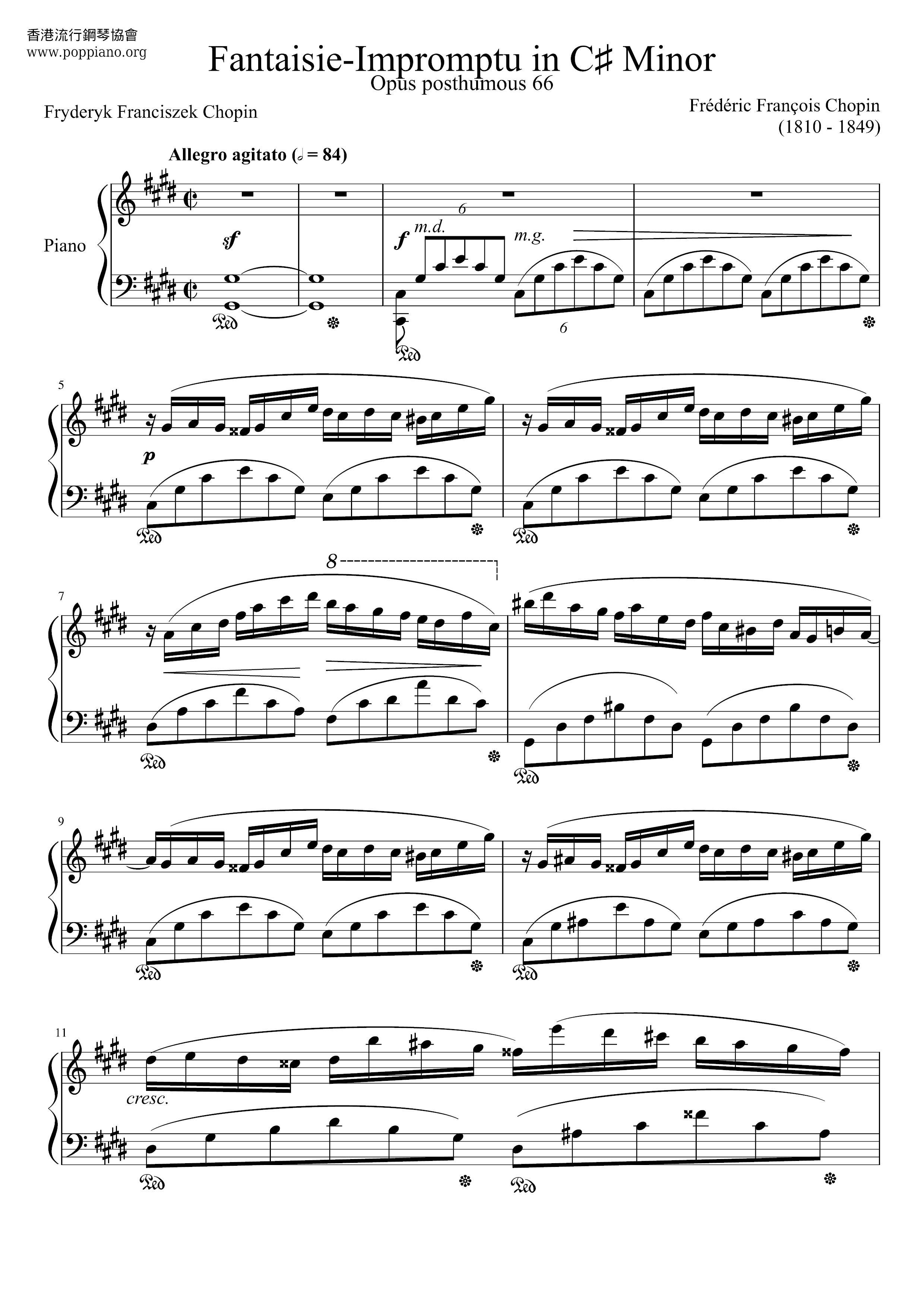 Fantaisie Impromptu In C Sharp Minor, Op. 66琴谱