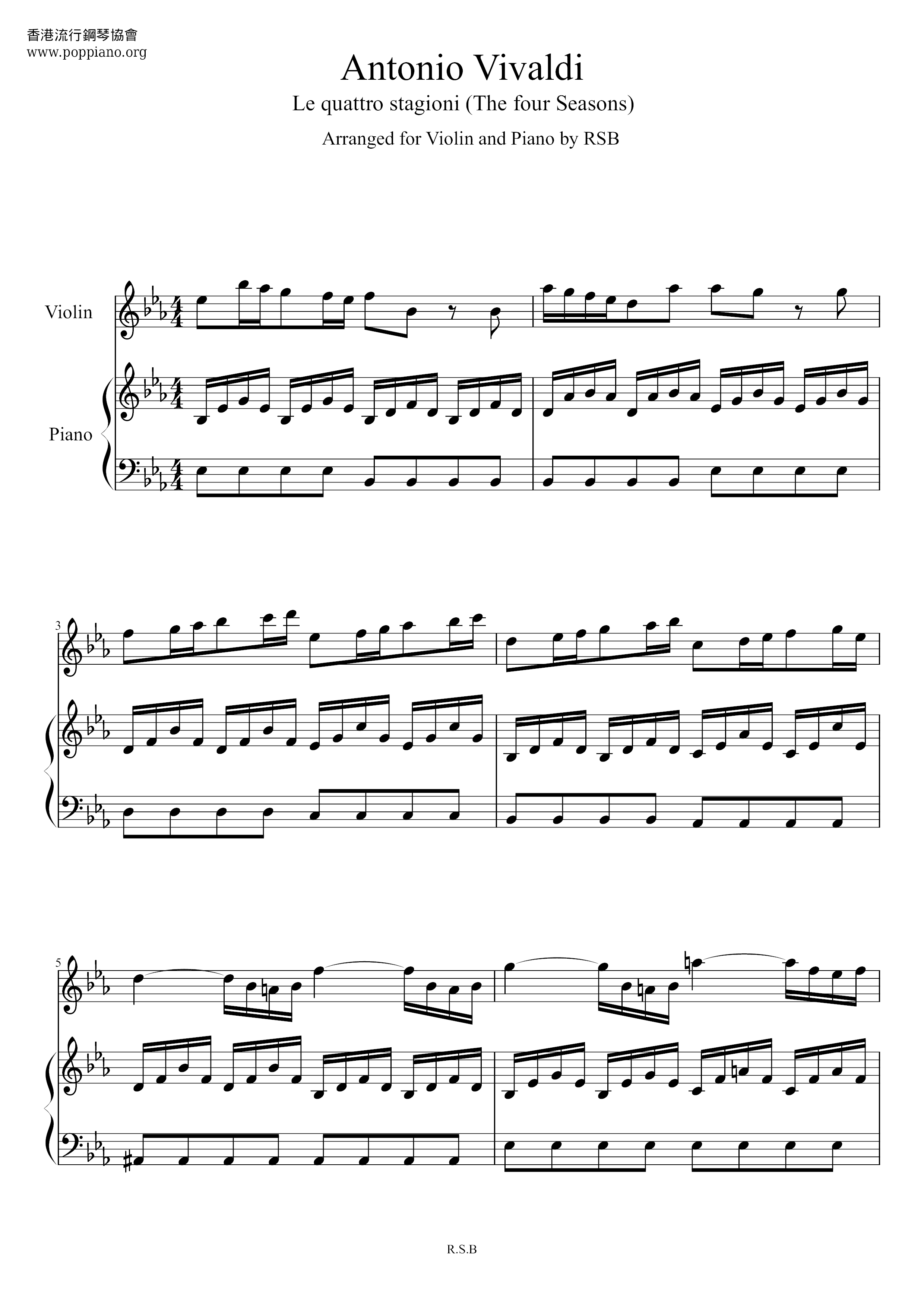 The Four Seasons - Winter 2nd Movt Largo琴谱
