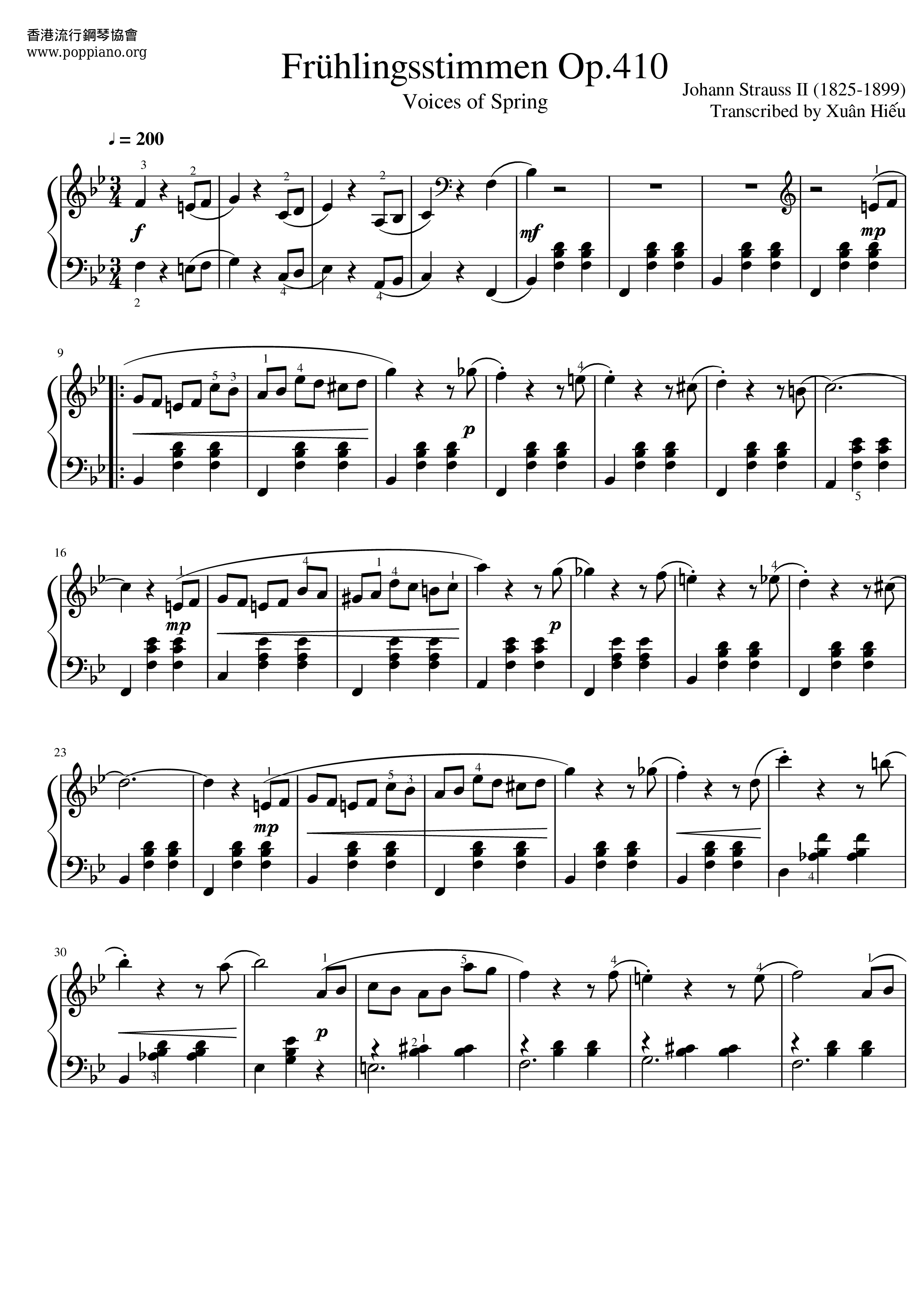 Voices Of Spring, Op.410 春之声圆舞曲琴谱