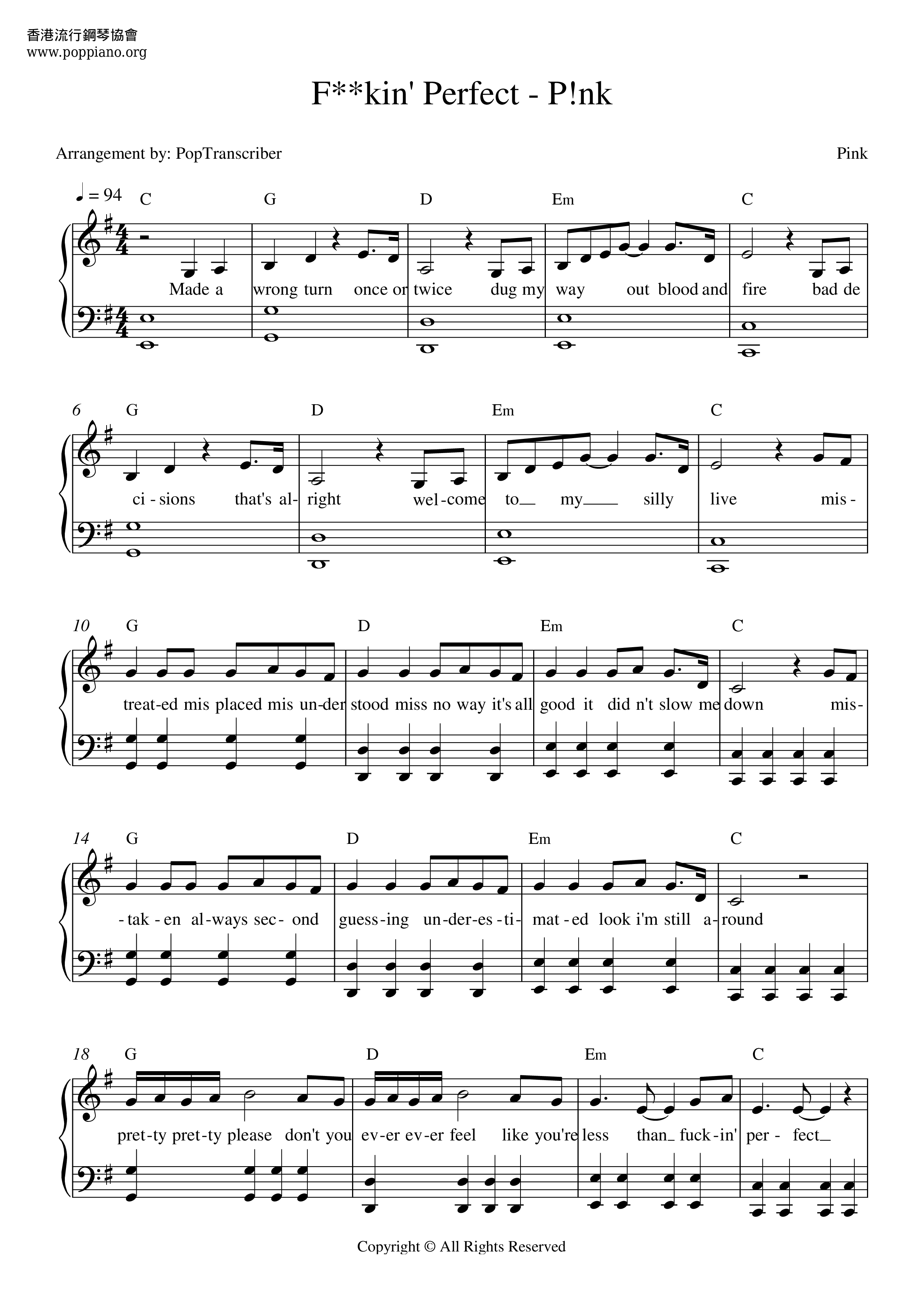 Fuckin' Perfect琴谱