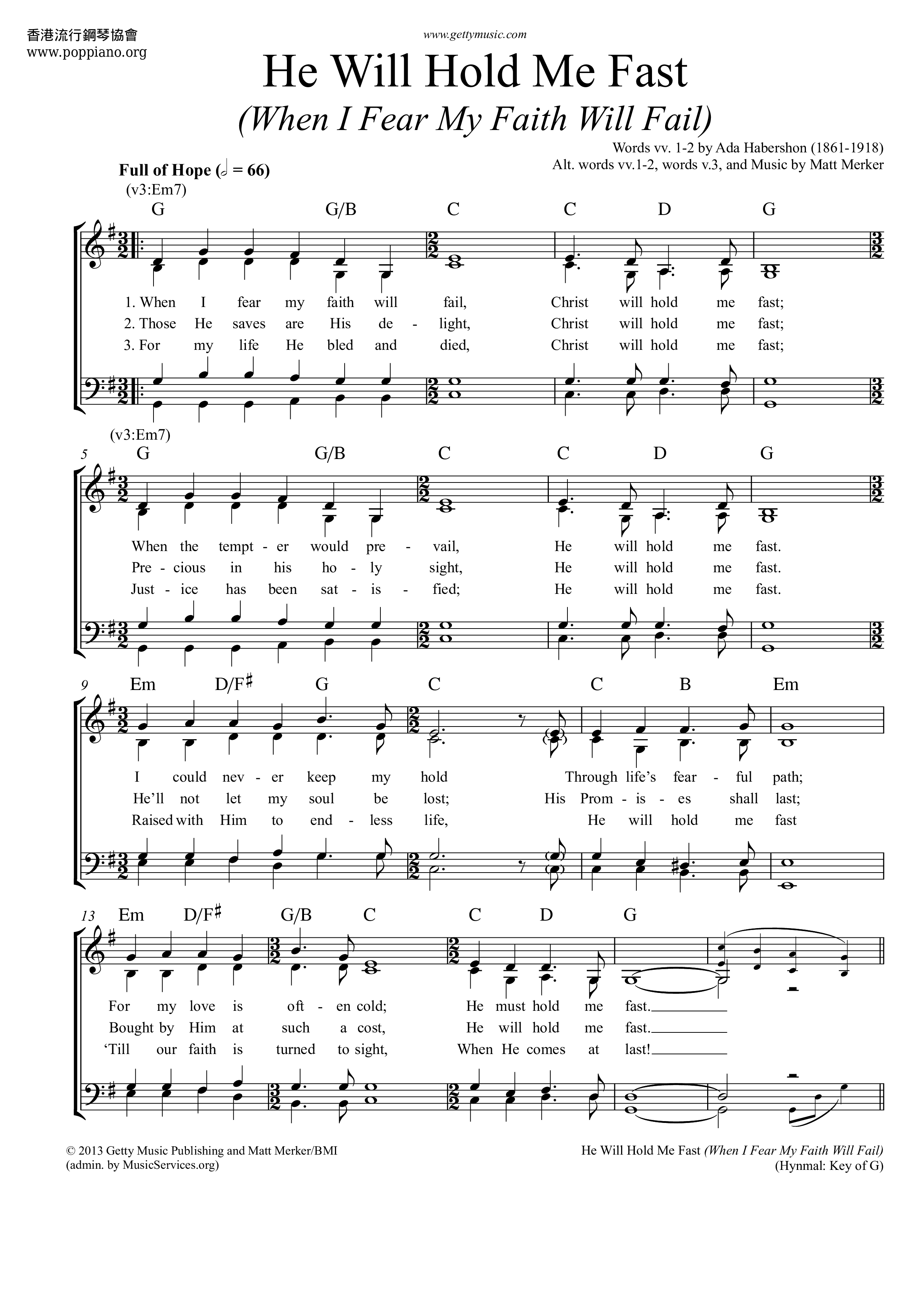 He Will Hold Me Fast琴谱