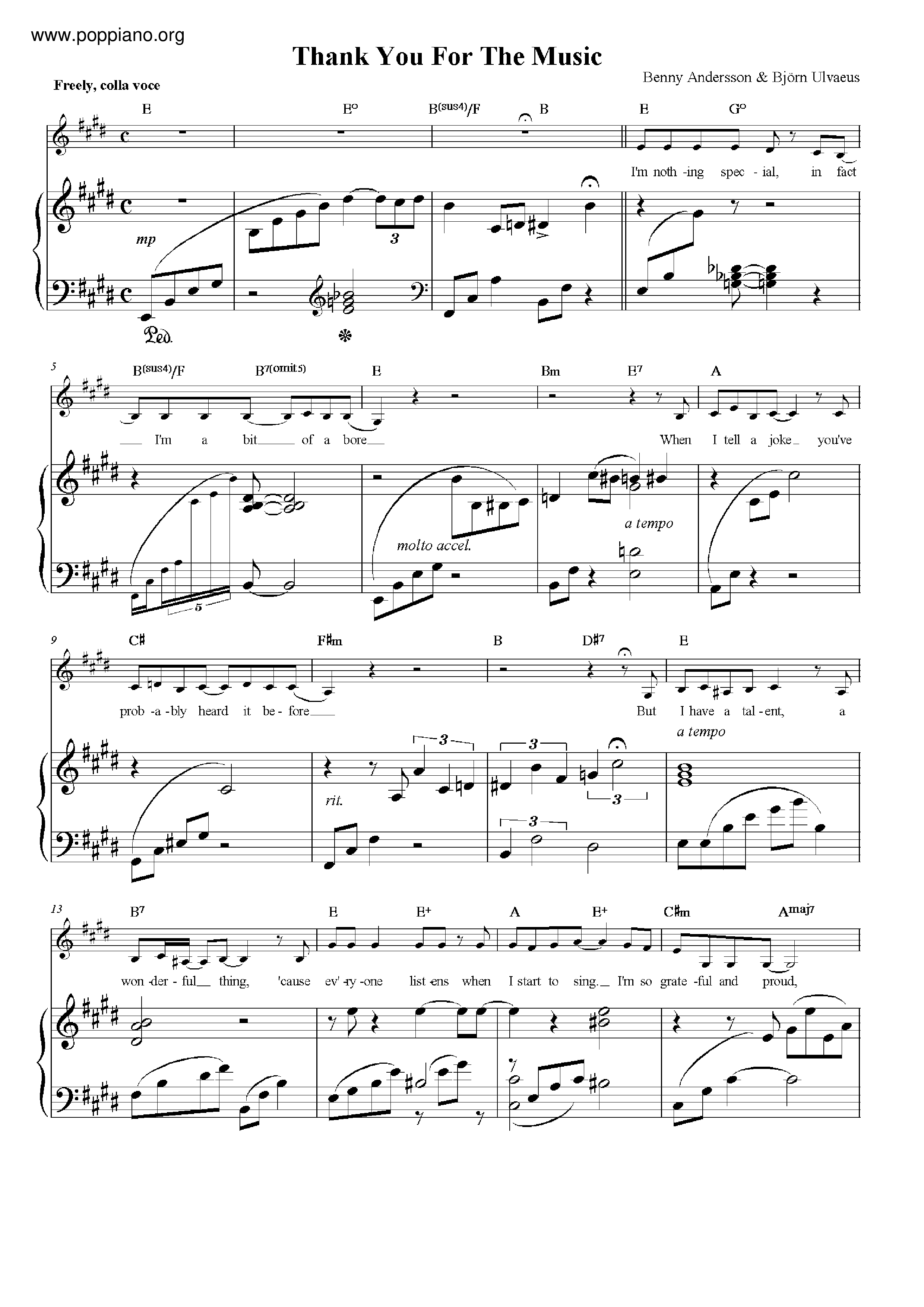Thank You For The Music琴谱
