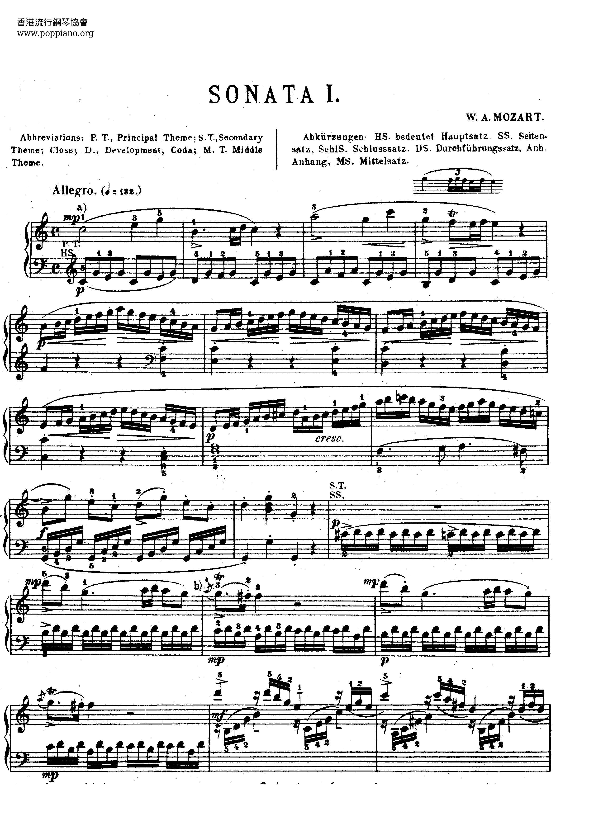 Piano Sonata No. 16 K. 545 1st Movt琴谱