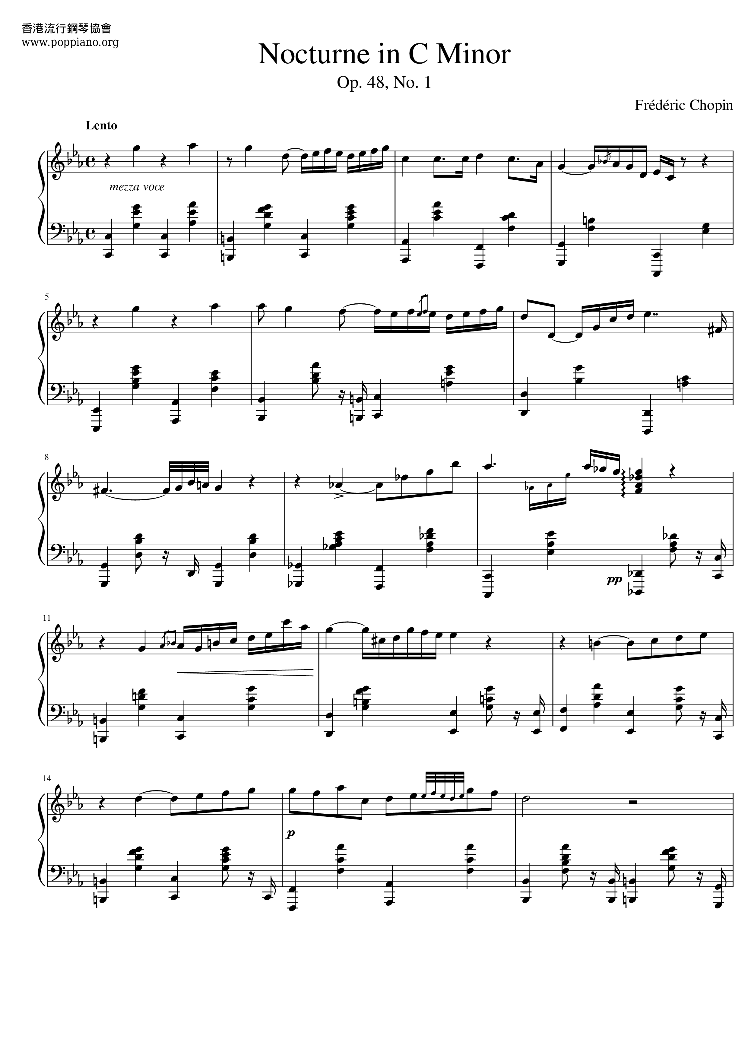Nocturne No. 13 in C Minor, Op. 48, No. 1琴谱