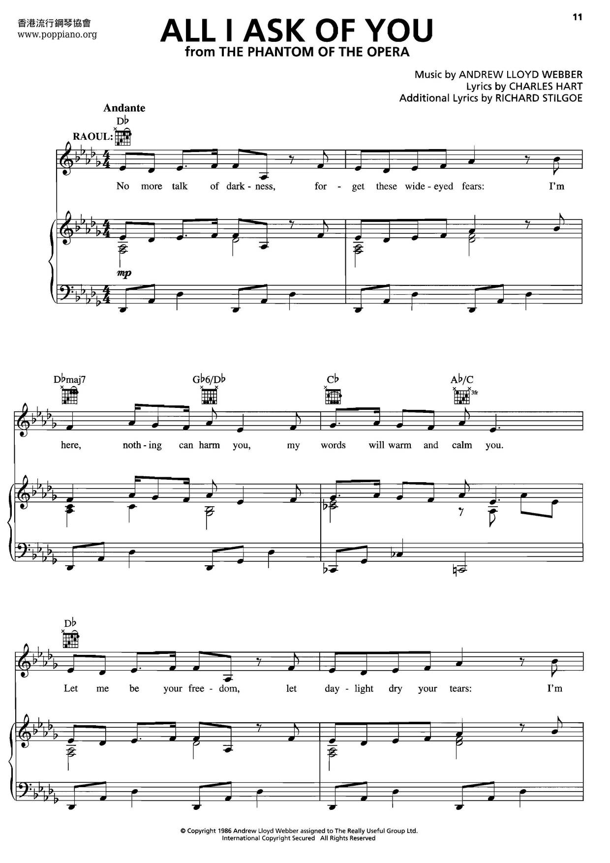 The Phantom Of The Opera - All I Ask Of You琴谱