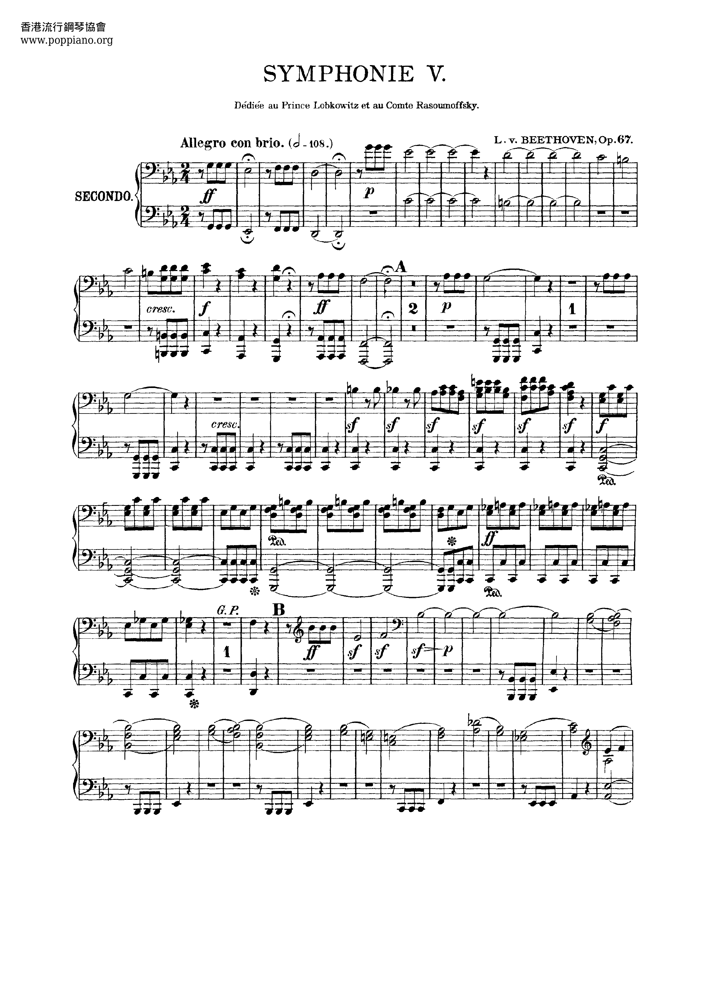 Symphony No. 5 in C minor, Op. 67 (S.464/5)琴谱