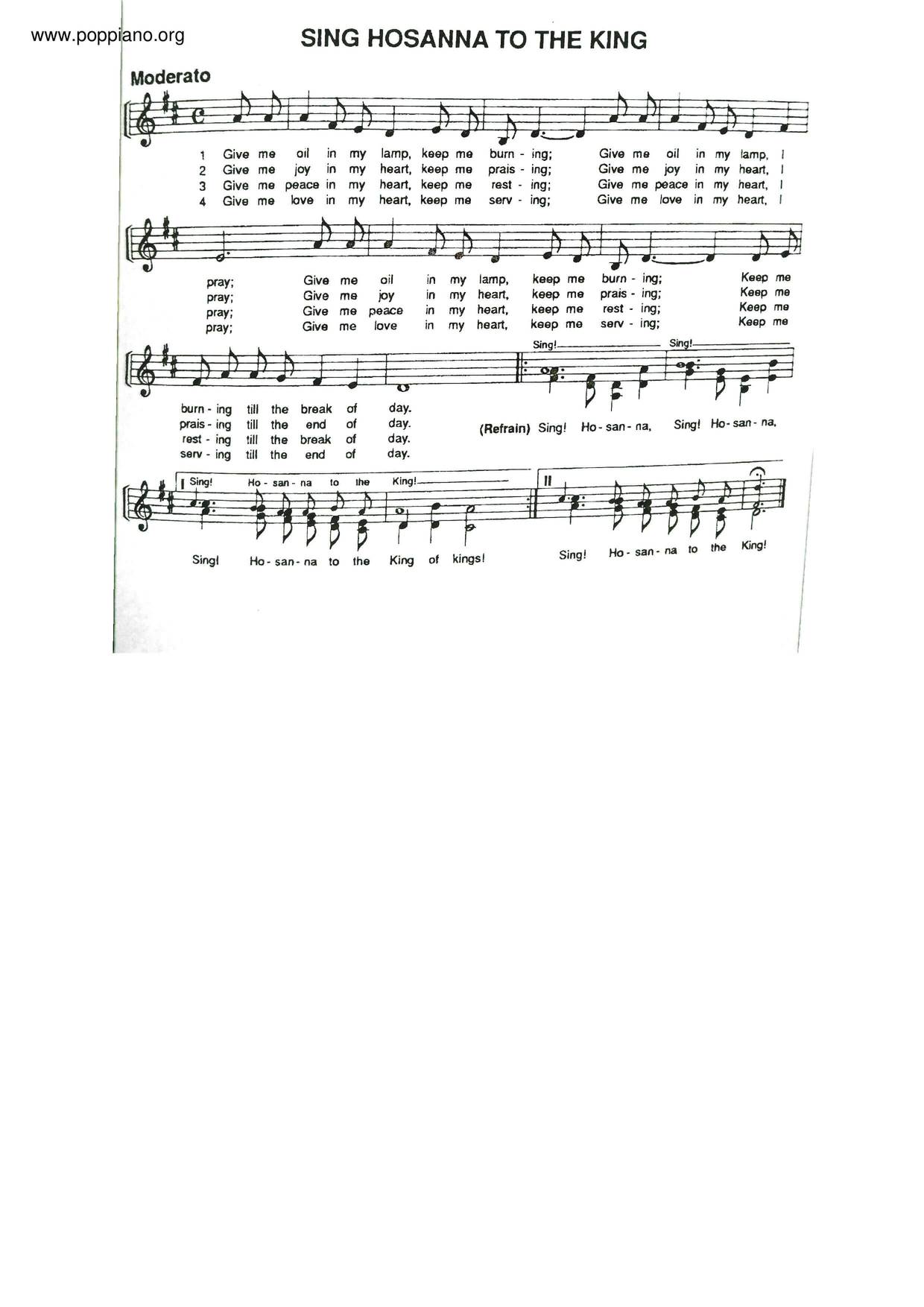 Sing Hosanna To The King琴谱