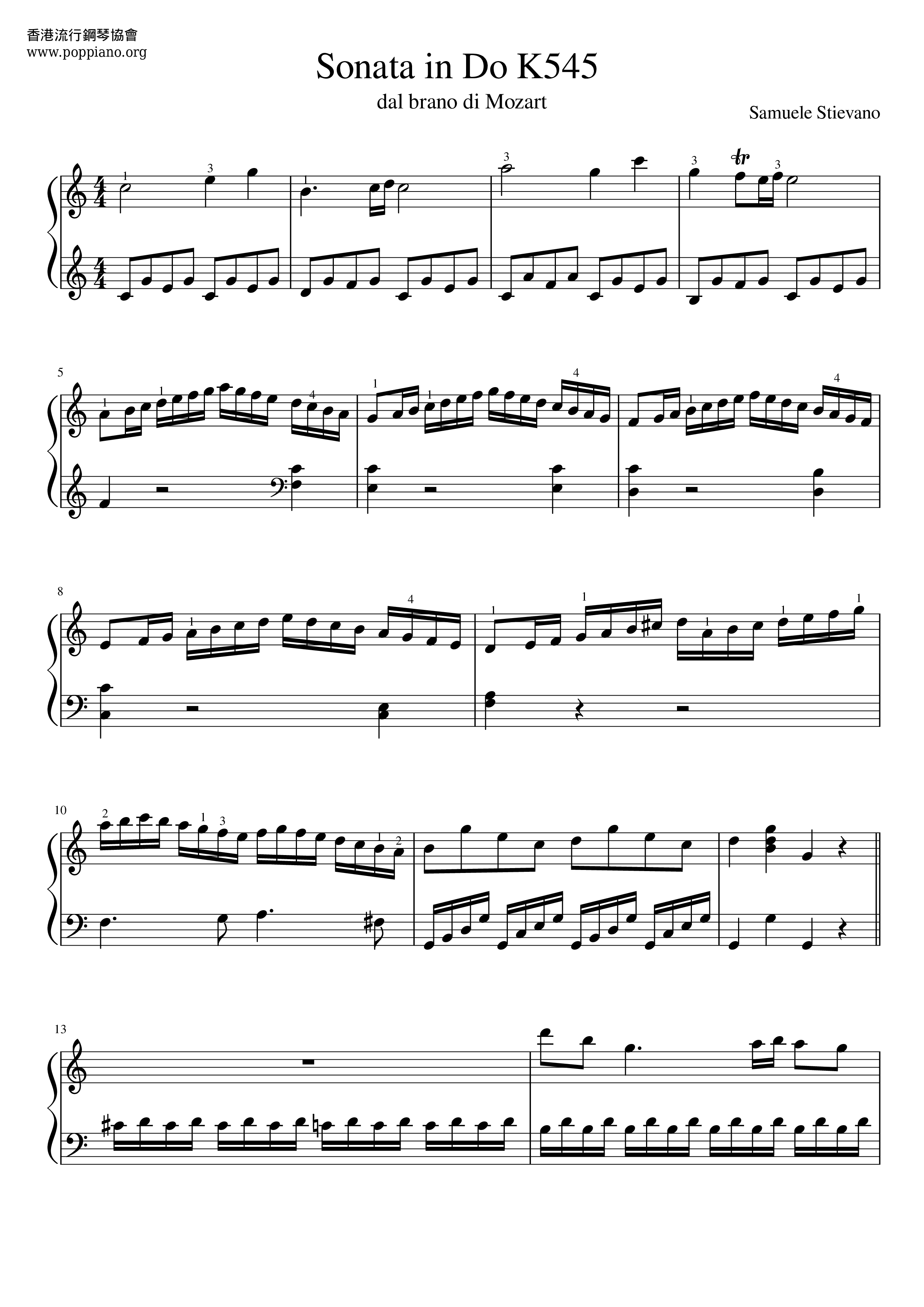 Piano Sonata No. 16 K. 545 1st Movt琴谱