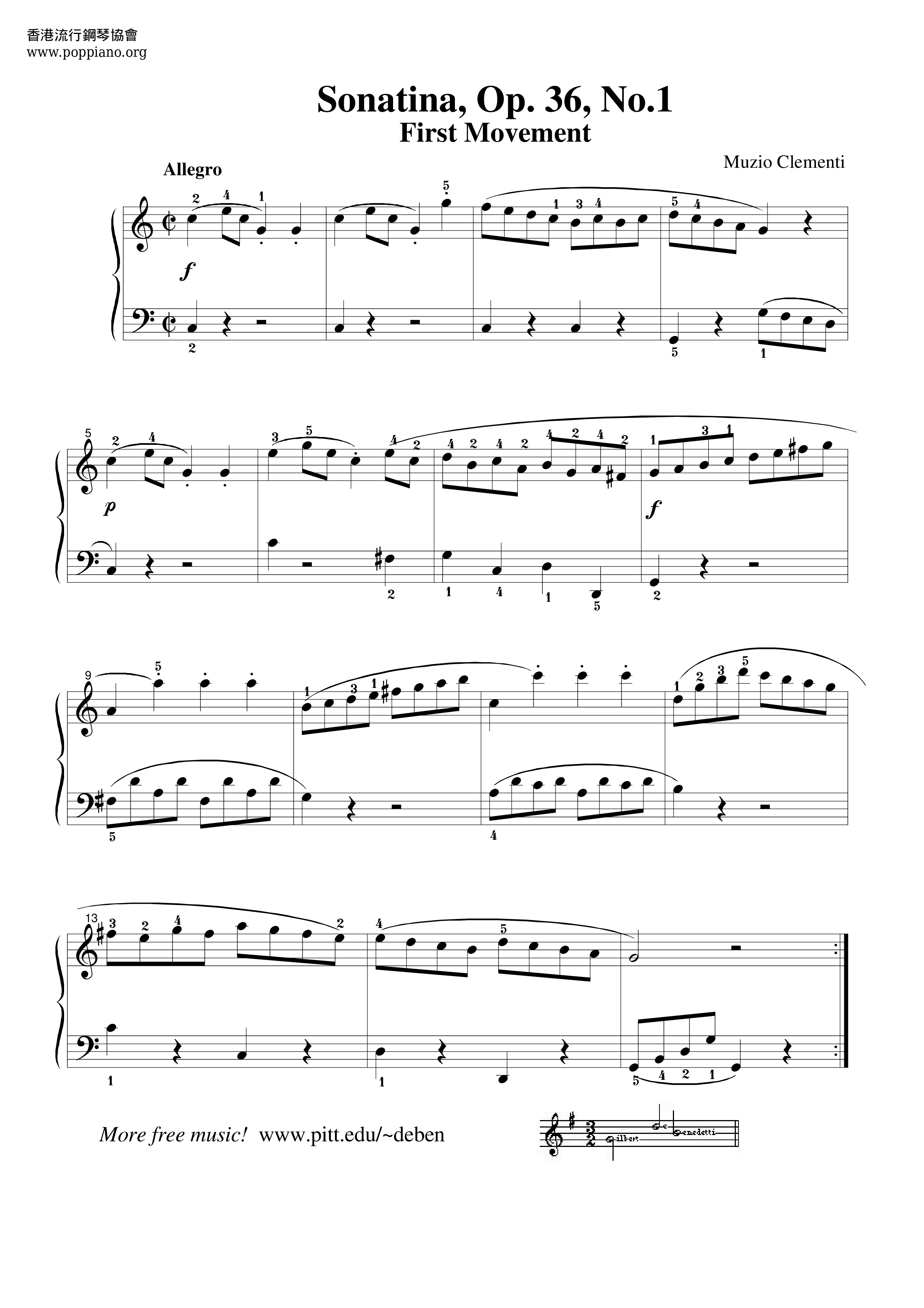 Sonatina In C Major, Op.36, No.1琴谱