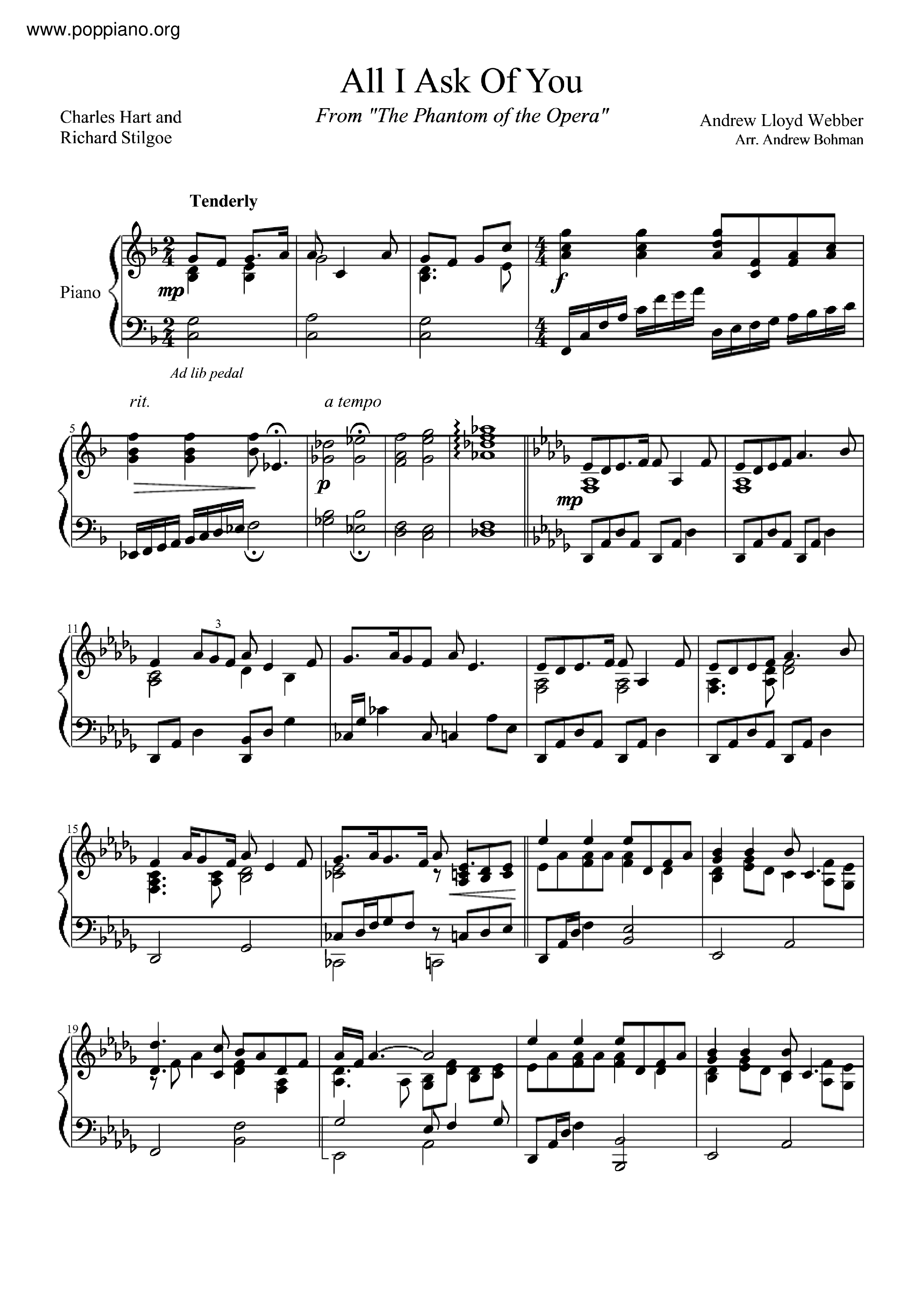 The Phantom Of The Opera - All I Ask Of You琴谱